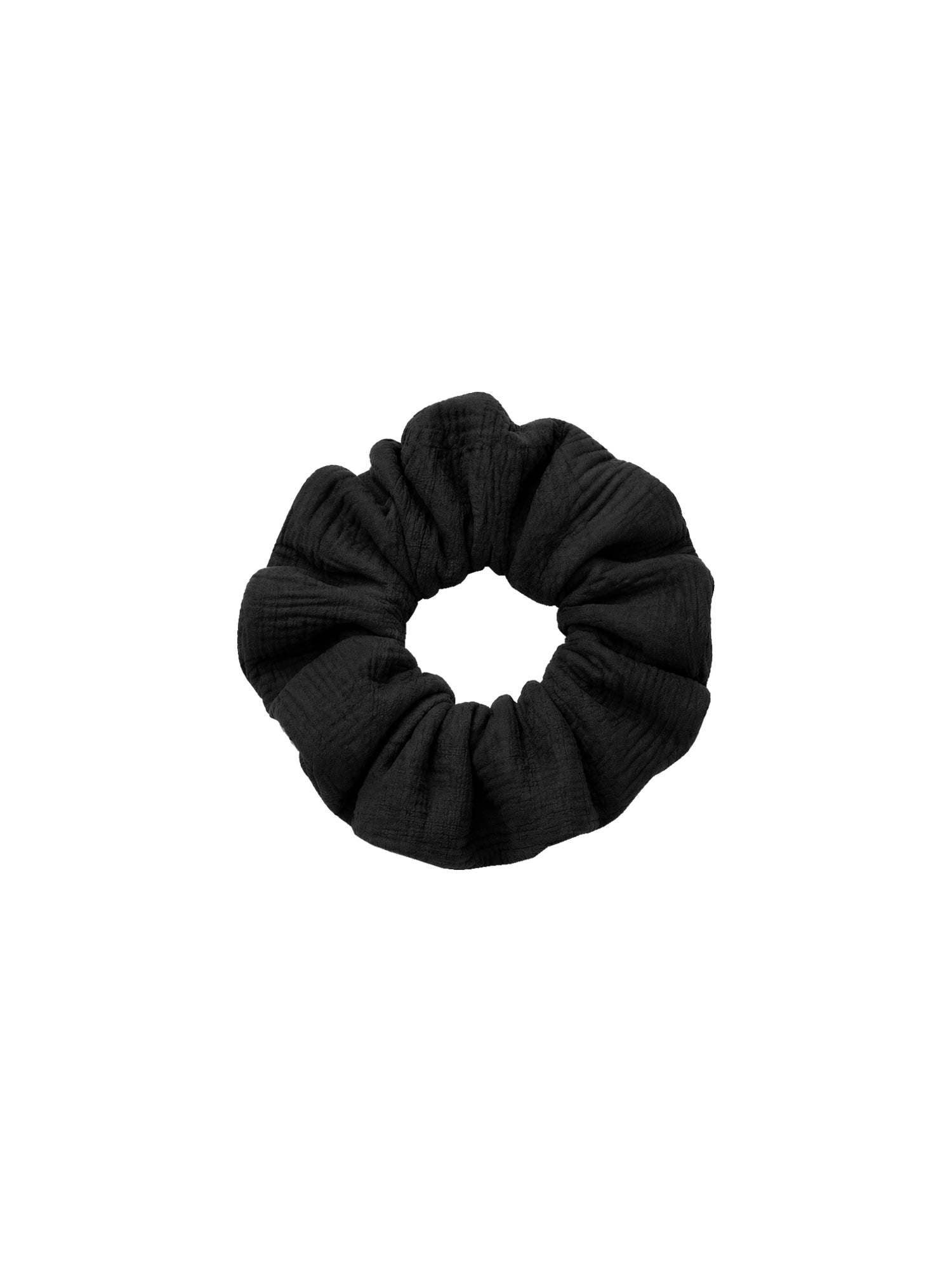 Schwarzer Musselinscrunchie aus 100% Biobaumwollschnittresten für Frauen aus Biobaumwolle & fair in Portugal hergestellt