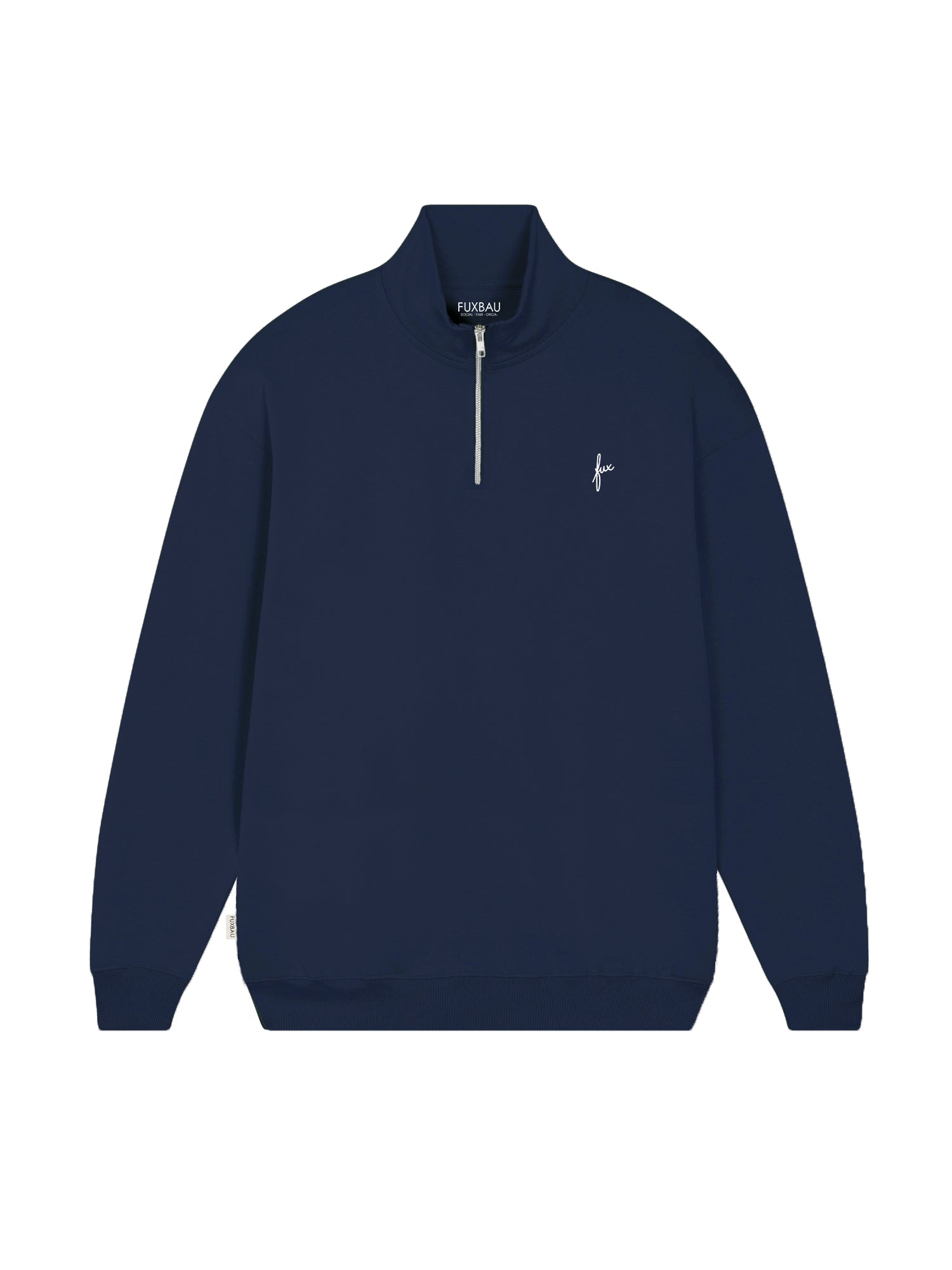 Nachhaltiger und fairer Männer fux Half Zip Sweater in navy aus 100% GOTS zertifizierter Biobaumwolle und made in Portugal