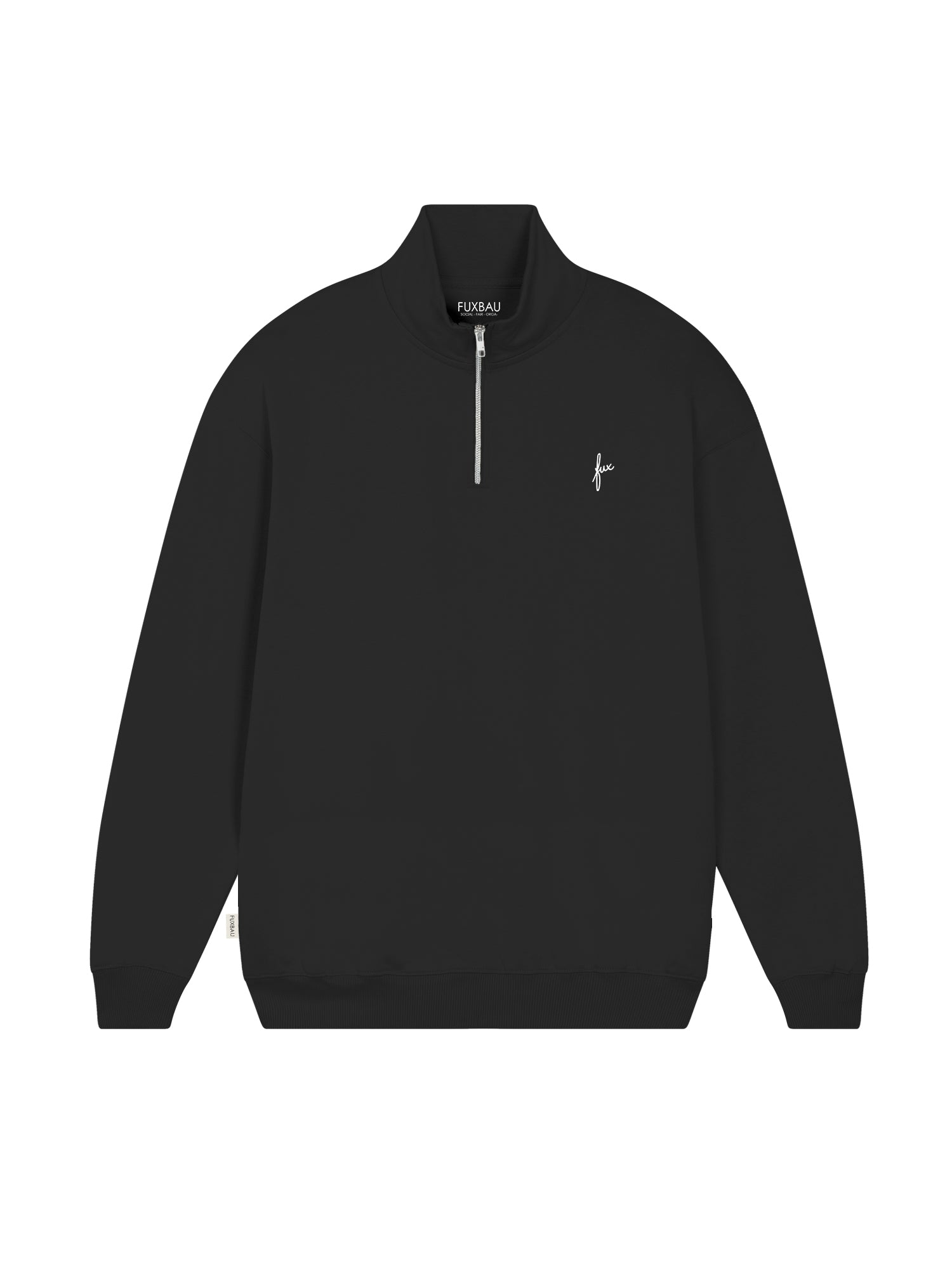 Nachhaltiger und fairer Männer fux Half Zip Sweater in schwarz aus 100% GOTS zertifizierter Biobaumwolle und made in Portugal