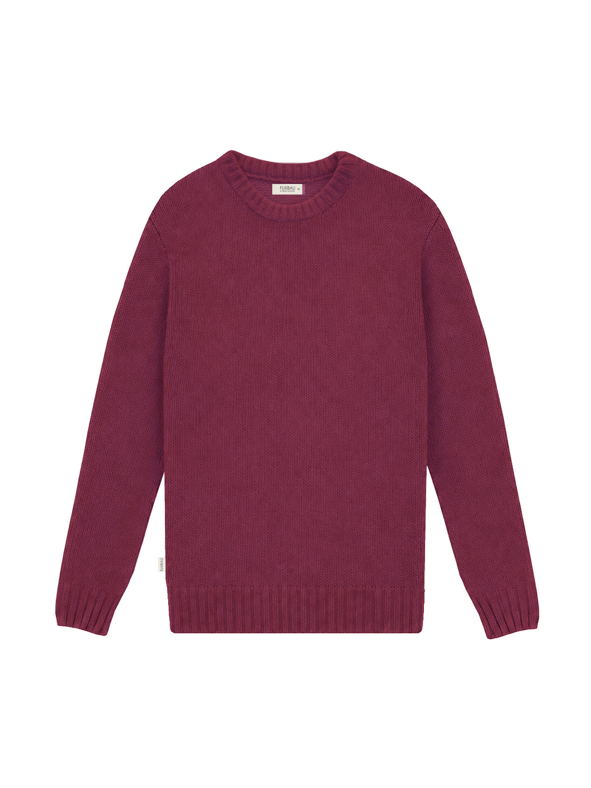 FUXBAU Merino Strickpullover für Männer in bordeaux – hochwertiger Rundhals-Pullover aus 100 % Merinowolle, fair gefertigt in Deutschland
