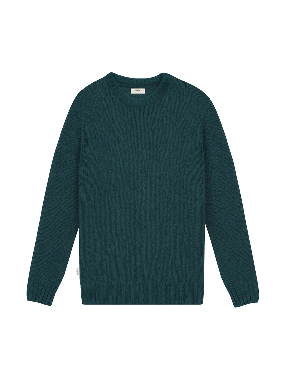 FUXBAU Merino Strickpullover für Männer in grün – hochwertiger Rundhals-Pullover aus 100 % Merinowolle, fair gefertigt in Deutschland