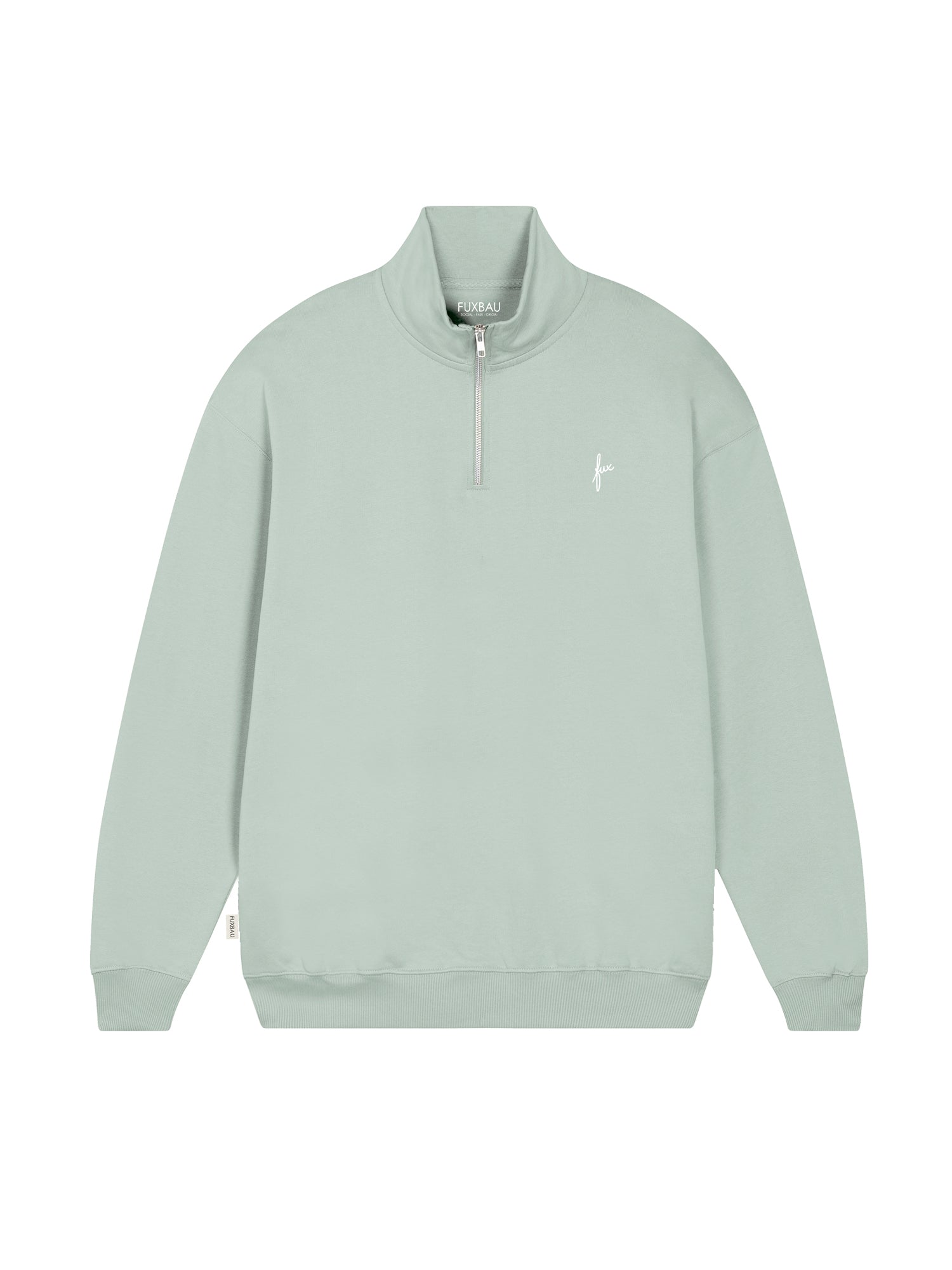 FUXBAU Unisex Half Zip Sweater mint aus GOTS Bio-Baumwolle hergestellt in Portugal