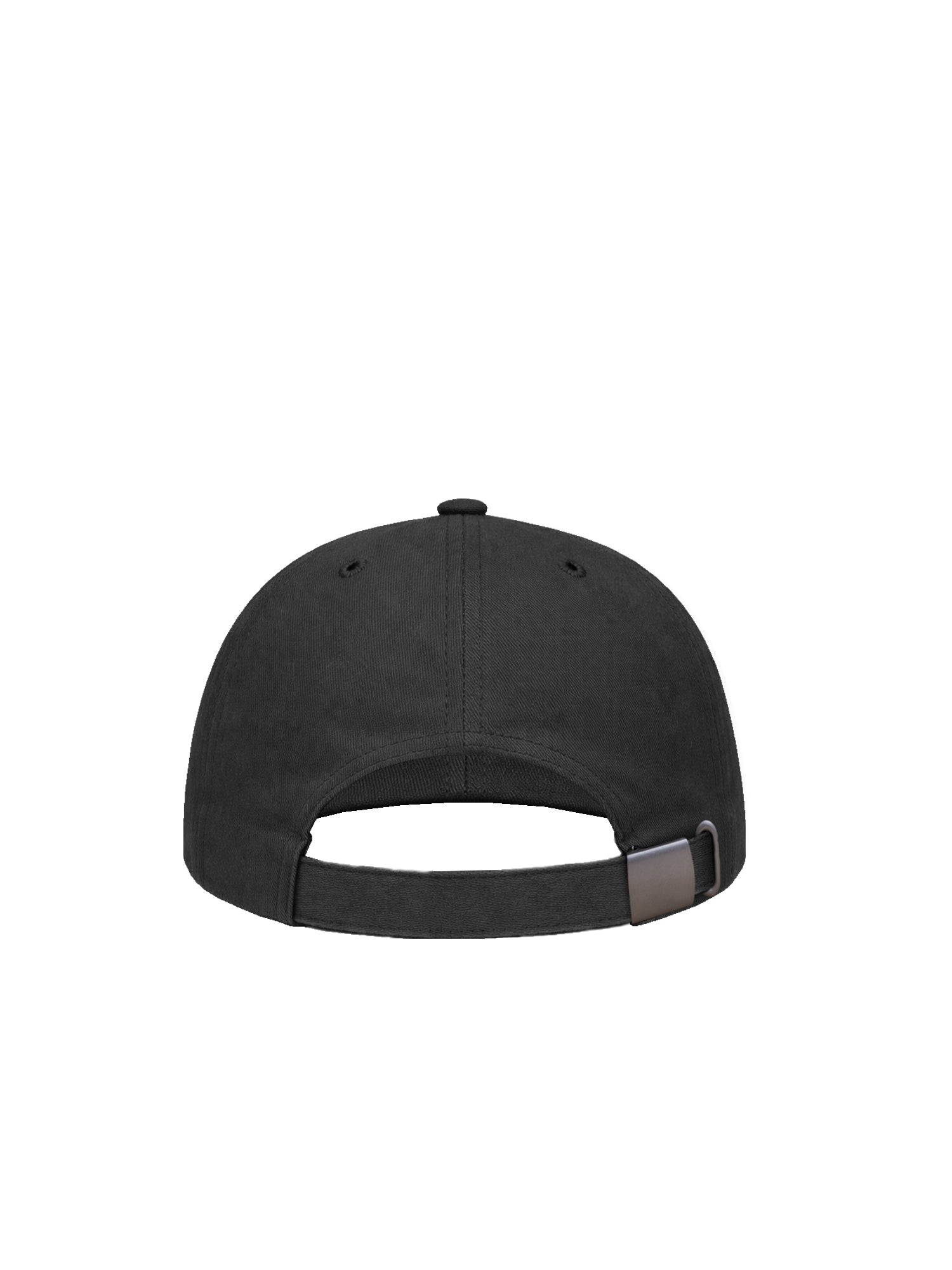 Rückseite einer nachhaltigen FUXBAU Dad Cap in schwarz aus 100% Biobaumwolle und fair in Europa hergestellt.