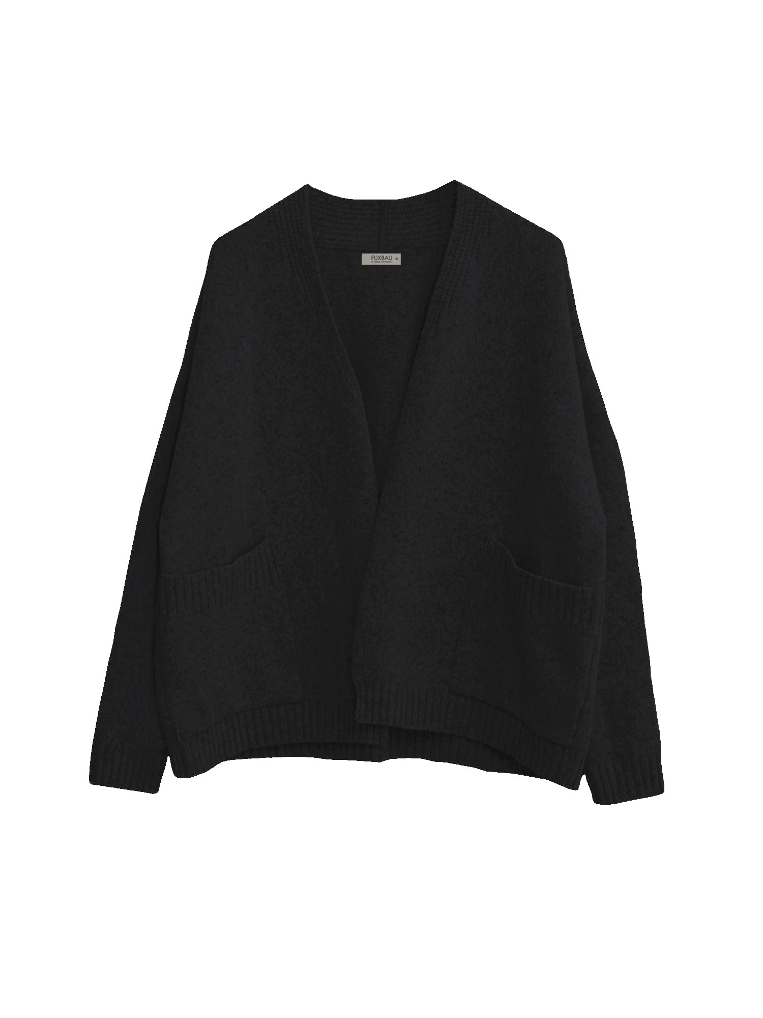 FUXBAU Merino Oversize Cardigan in schwarz regional bei unseren Partnern in Deutschland in einzigartiger Manufaktur-Qualität aus 100% feinster Mouline Merino Schurwolle gestrickt