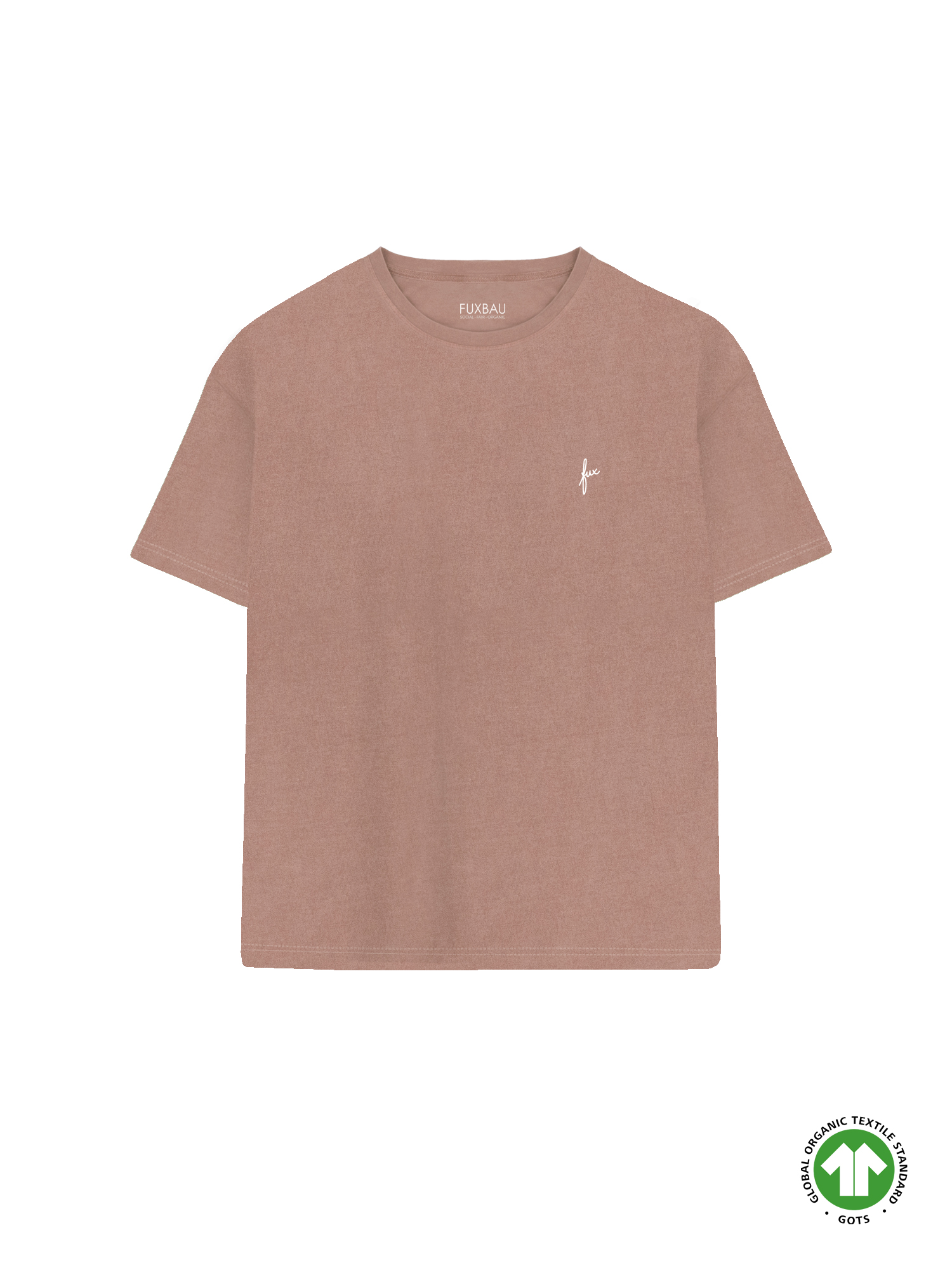 Nachhaltiges FUXBAU Frauen T-Shirt aus 100% GOTS zertifizierter Biobaumwolle gefärbt mit natürlichen Farbpigmenten in rot.