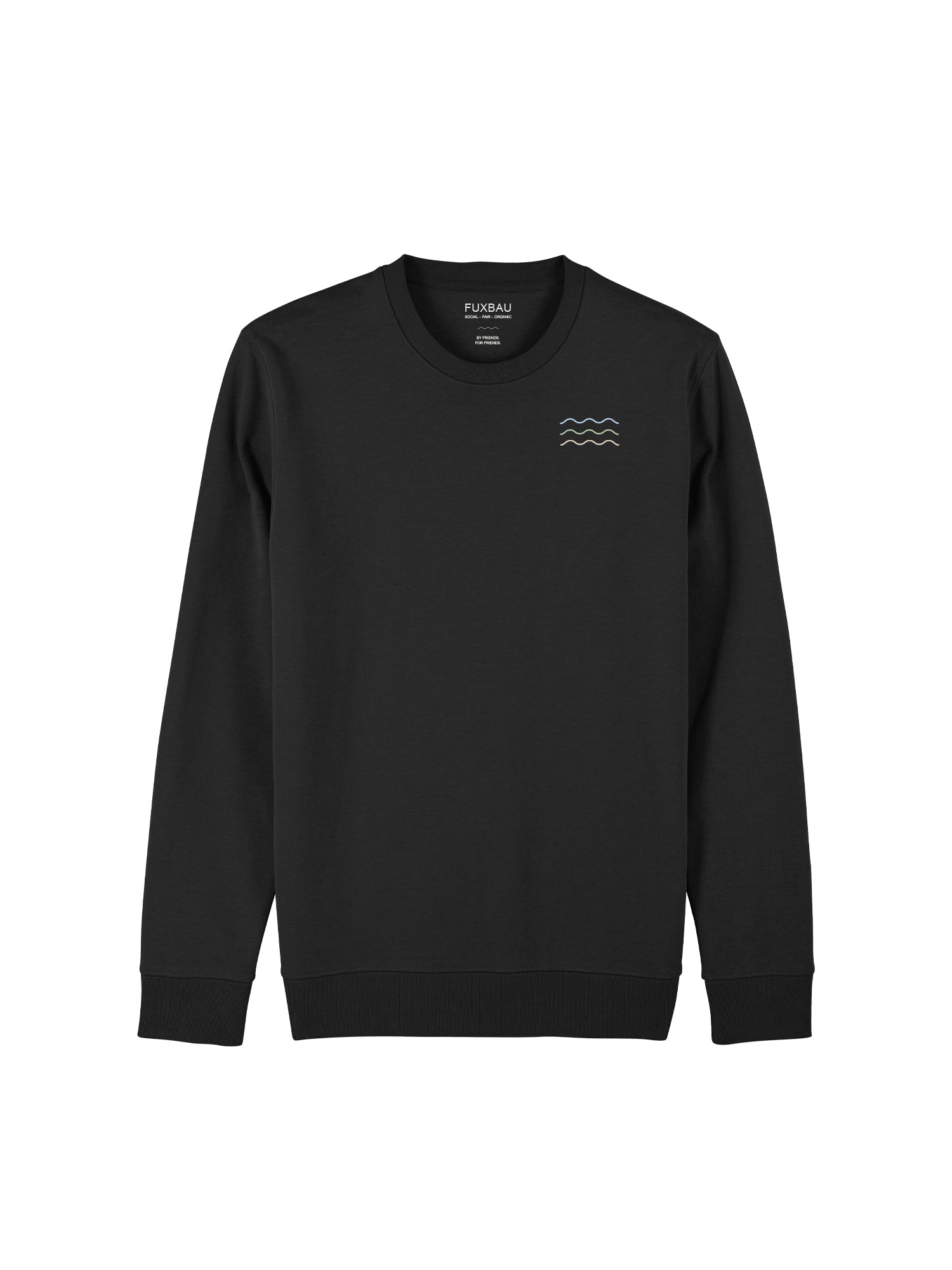FUXBAU Fair Fashion Surf Sweater in schwarz aus Biobaumwolle mit Wellen Motiv