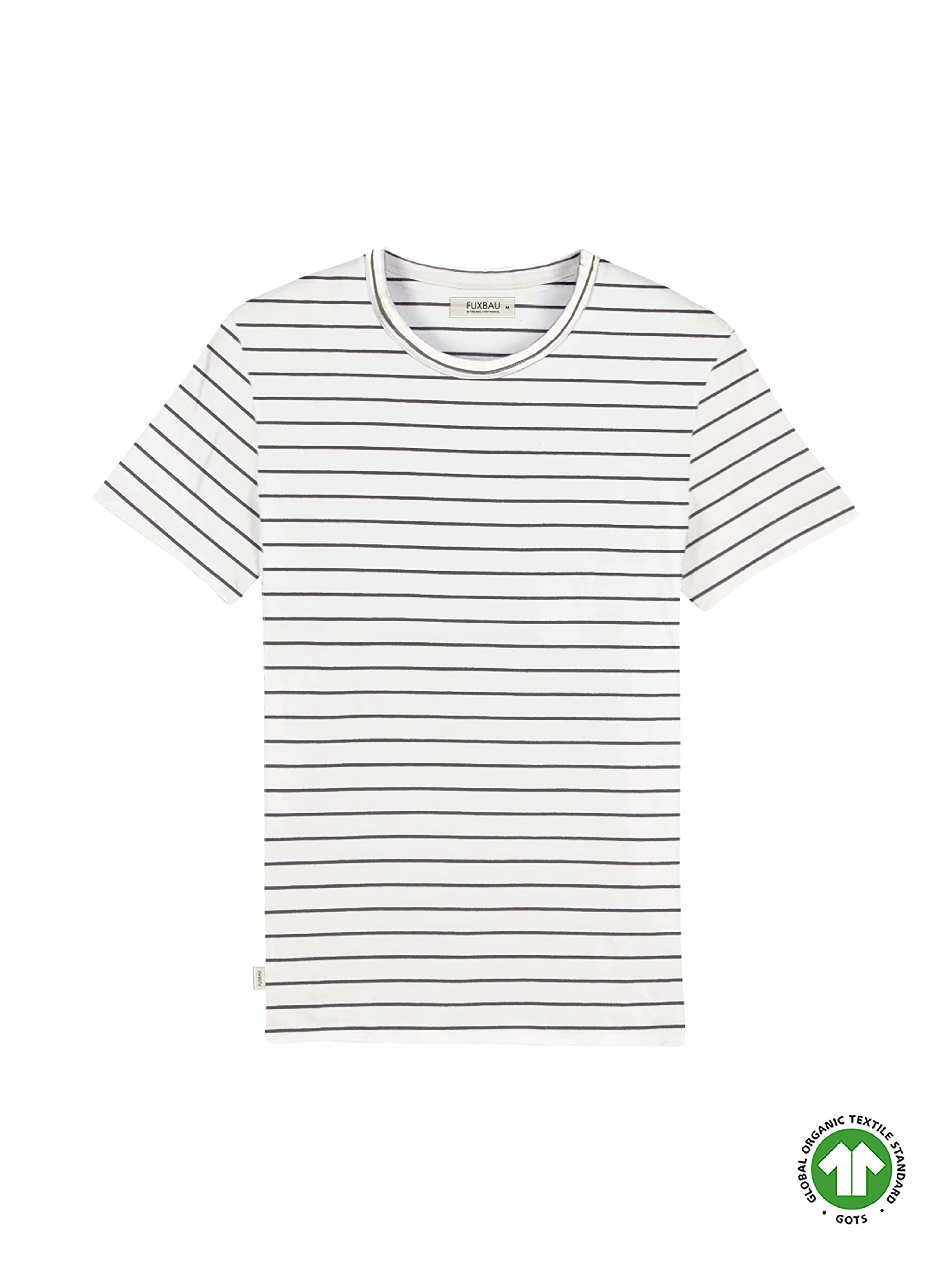 FUXBAU Fair Fashion Männer Streifenshirt in weiss navy aus 100% GOTS zertifizierter Biobaumwolle Streifenshirt - weiss navy