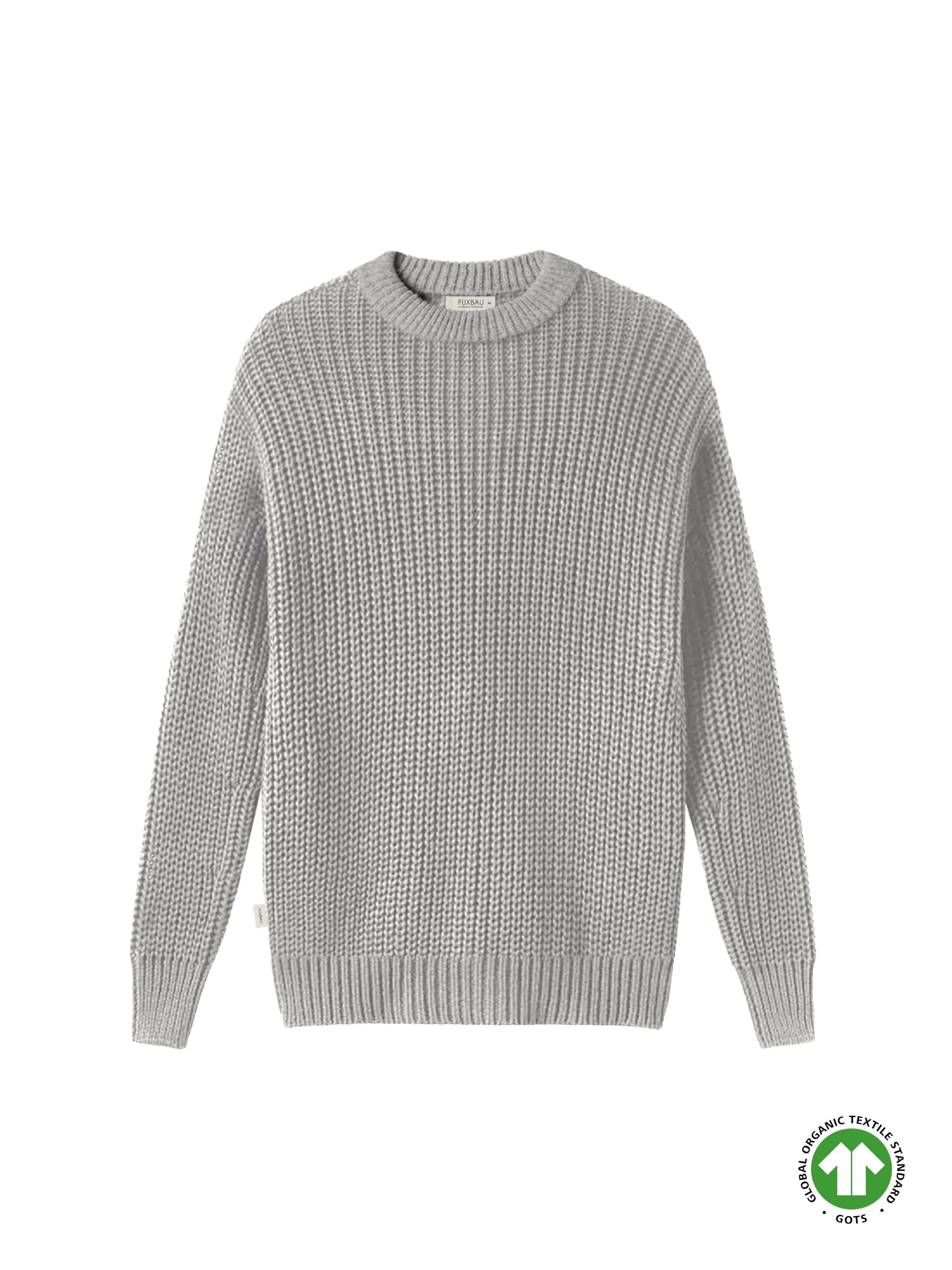 FUXBAU 4Seasons Männer Strickpullover in grau aus 100% GOTS zertifizierter Biobaumwolle