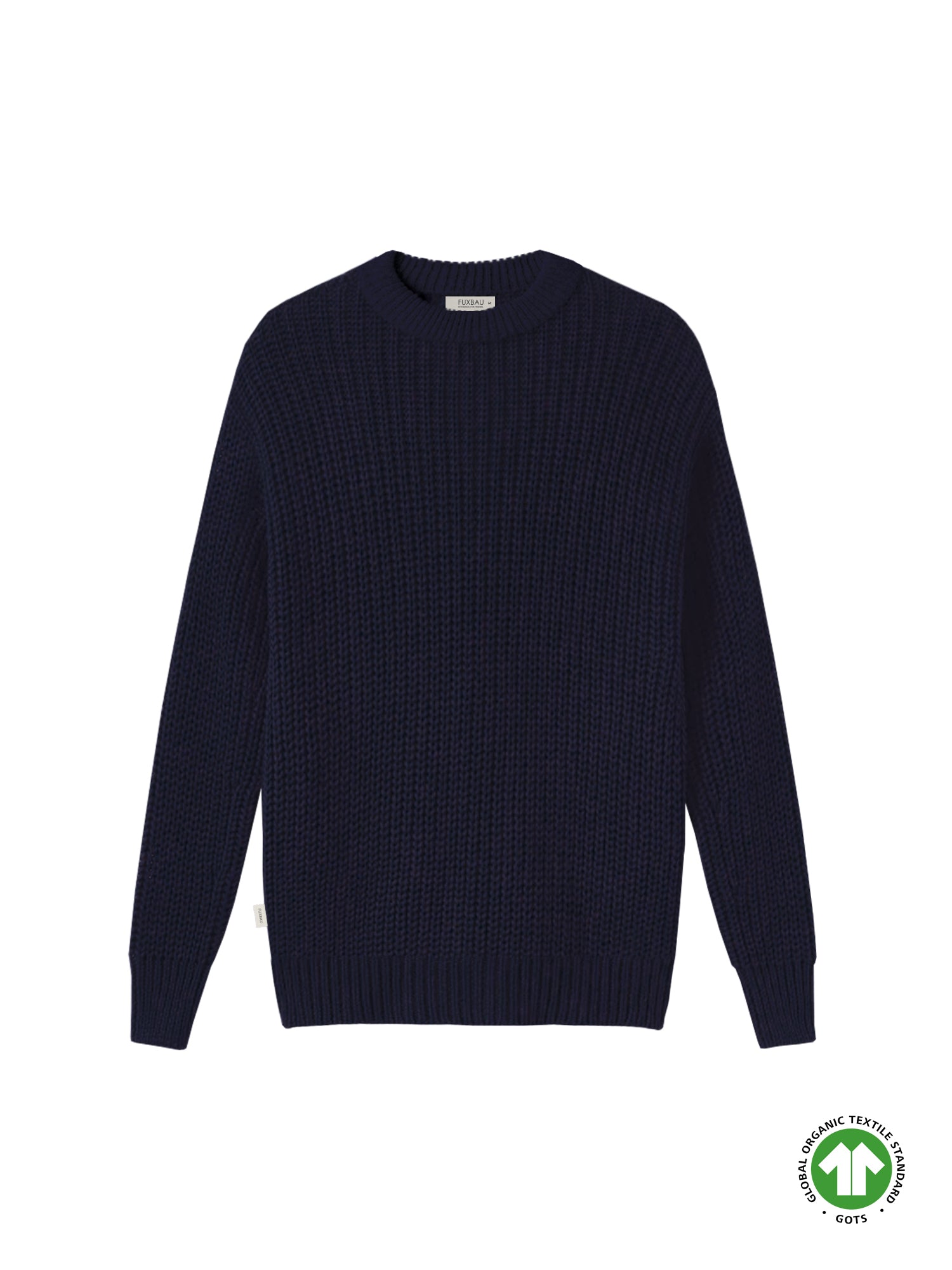 FUXBAU 4Seasons Männer Strickpullover in navy aus 100% GOTS zertifizierter Biobaumwolle
