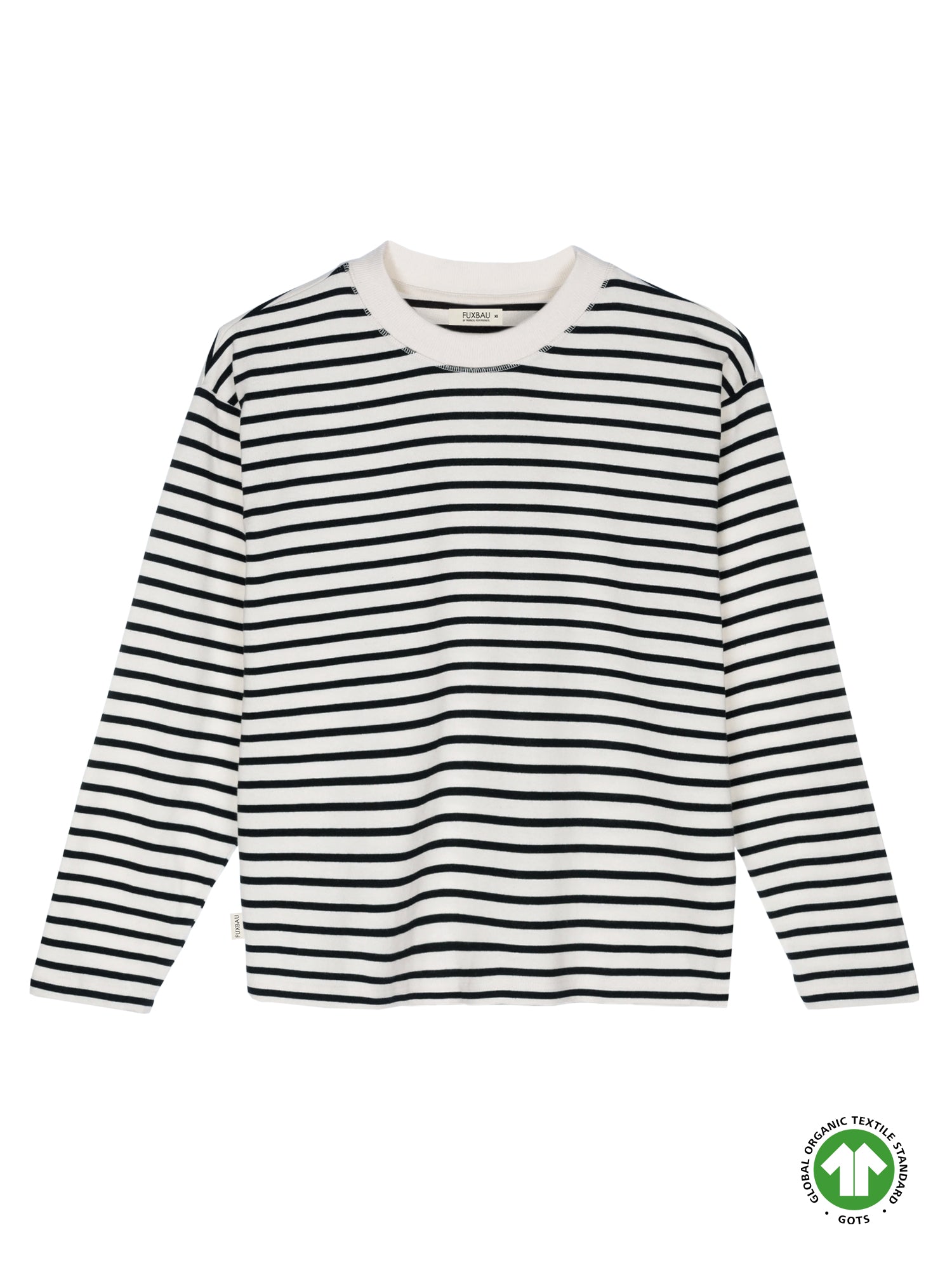 FUXBAU Frauen Longsleeve in creme mit schwarzen STreifen aus 100% GOTS zertifizierter Biobaumwolle und made in Portugal