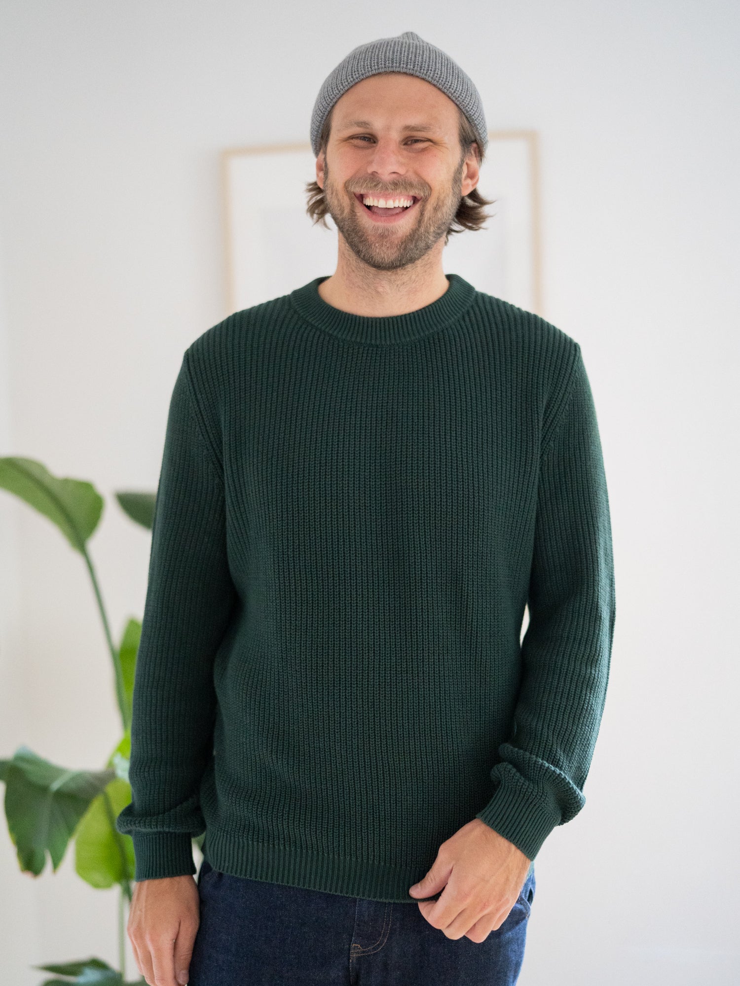 FUXBAU 4Seasons Männer Strickpullover in waldgrün aus 100% GOTS zertifizierter Biobaumwolle