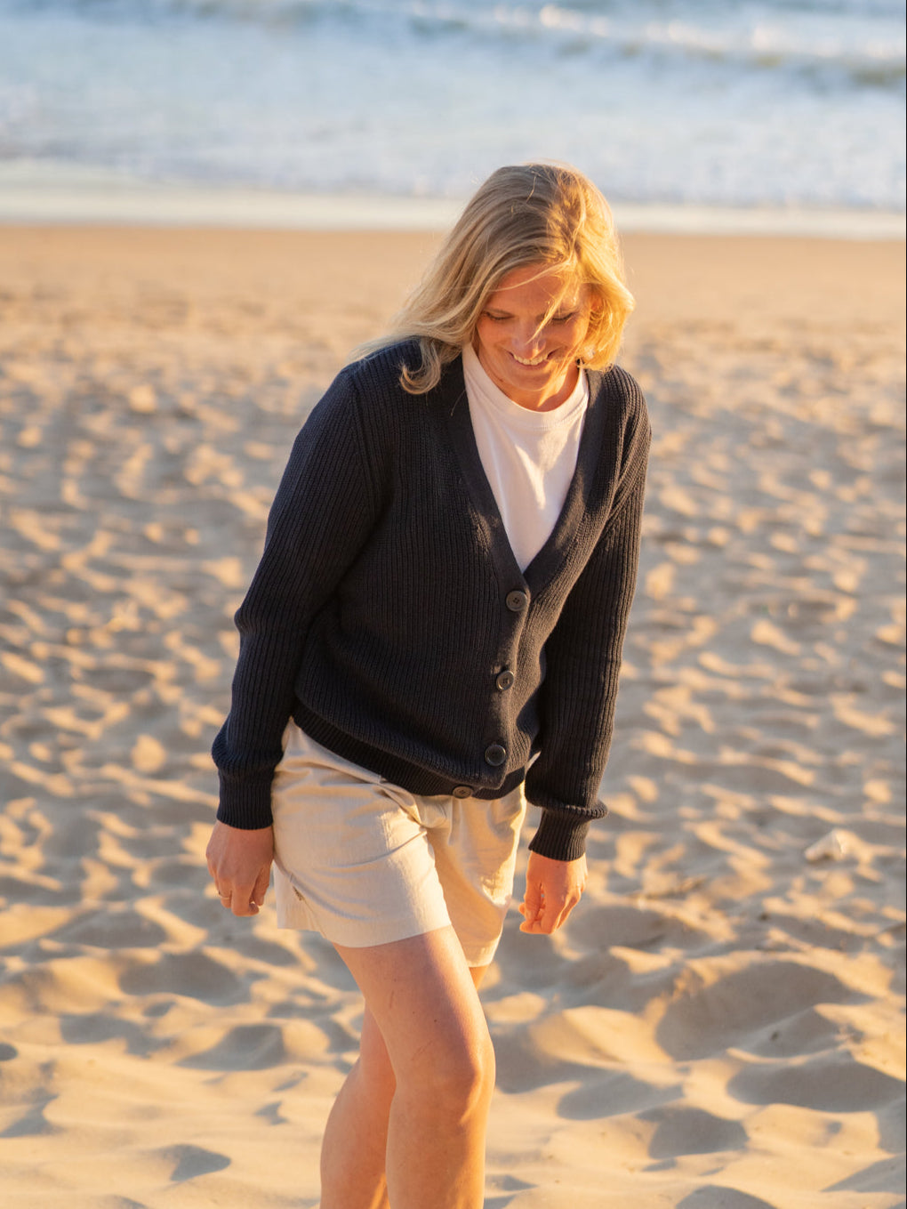 FUXBAU 4Seasons Frauen Strickjacke in navy aus 100% GOTS zertifizierter Biobaumwolle