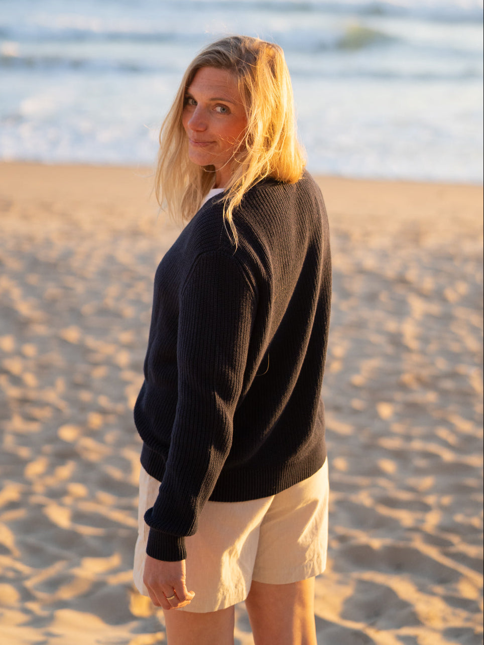 FUXBAU 4Seasons Frauen Strickjacke in navy aus 100% GOTS zertifizierter Biobaumwolle