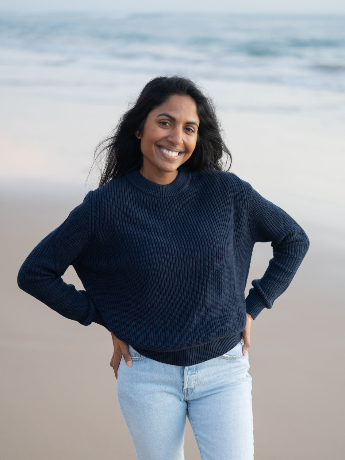 FUXBAU Fair Fashion Frauen 4Seasons Strickpullover aus 100% GOTS zertifizierter Biobaumwolle in navy.