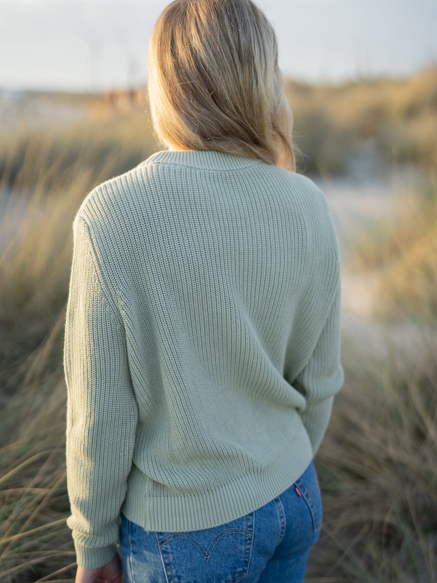 Nachhaltiger FUXBAU Fair Fashion 4Seasons Strickpullover in mint aus Biobaumwolle Made in Italy.