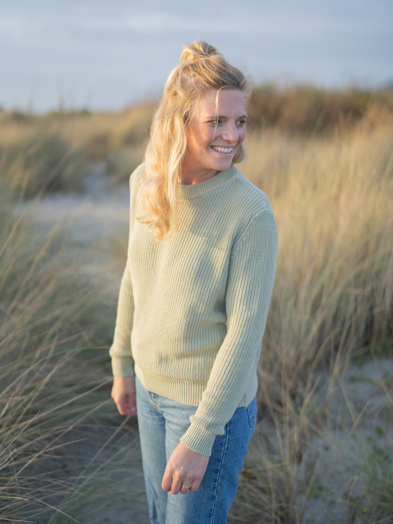 Nachhaltiger FUXBAU Fair Fashion 4Seasons Strickpullover in mint aus Biobaumwolle Made in Italy.