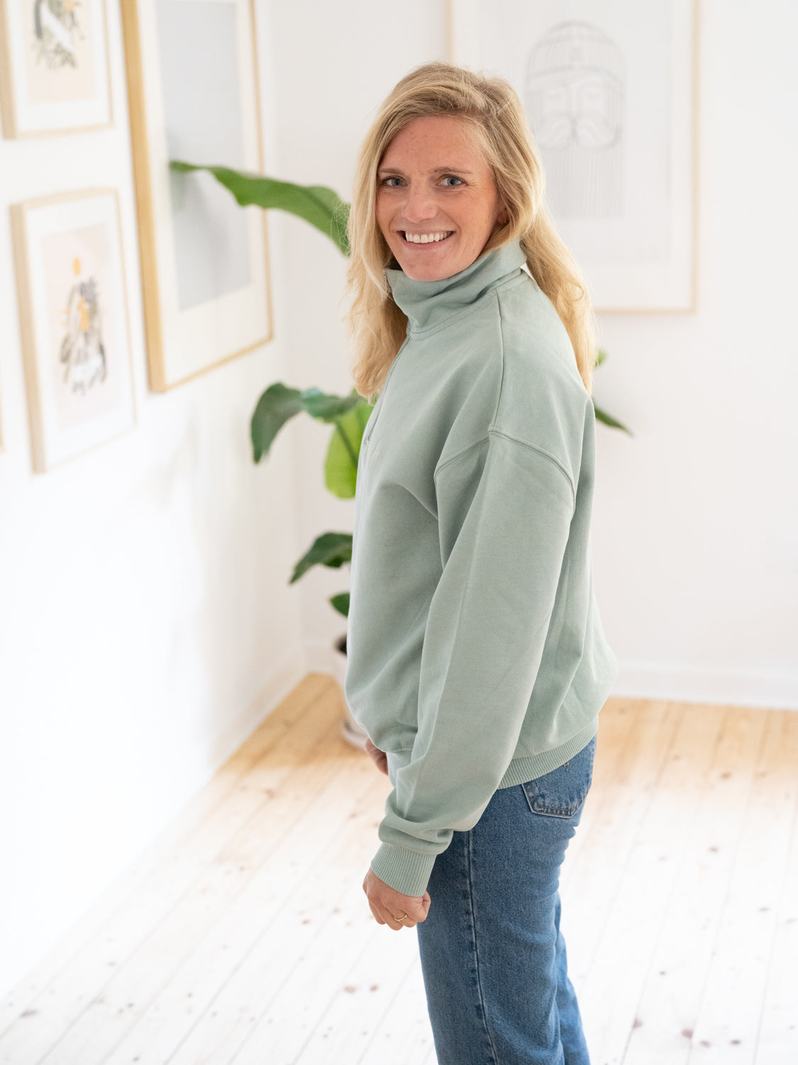 Fuxbau Fair Fashion Half Zip Sweater aus 100% Biobaumwolle in Mint.