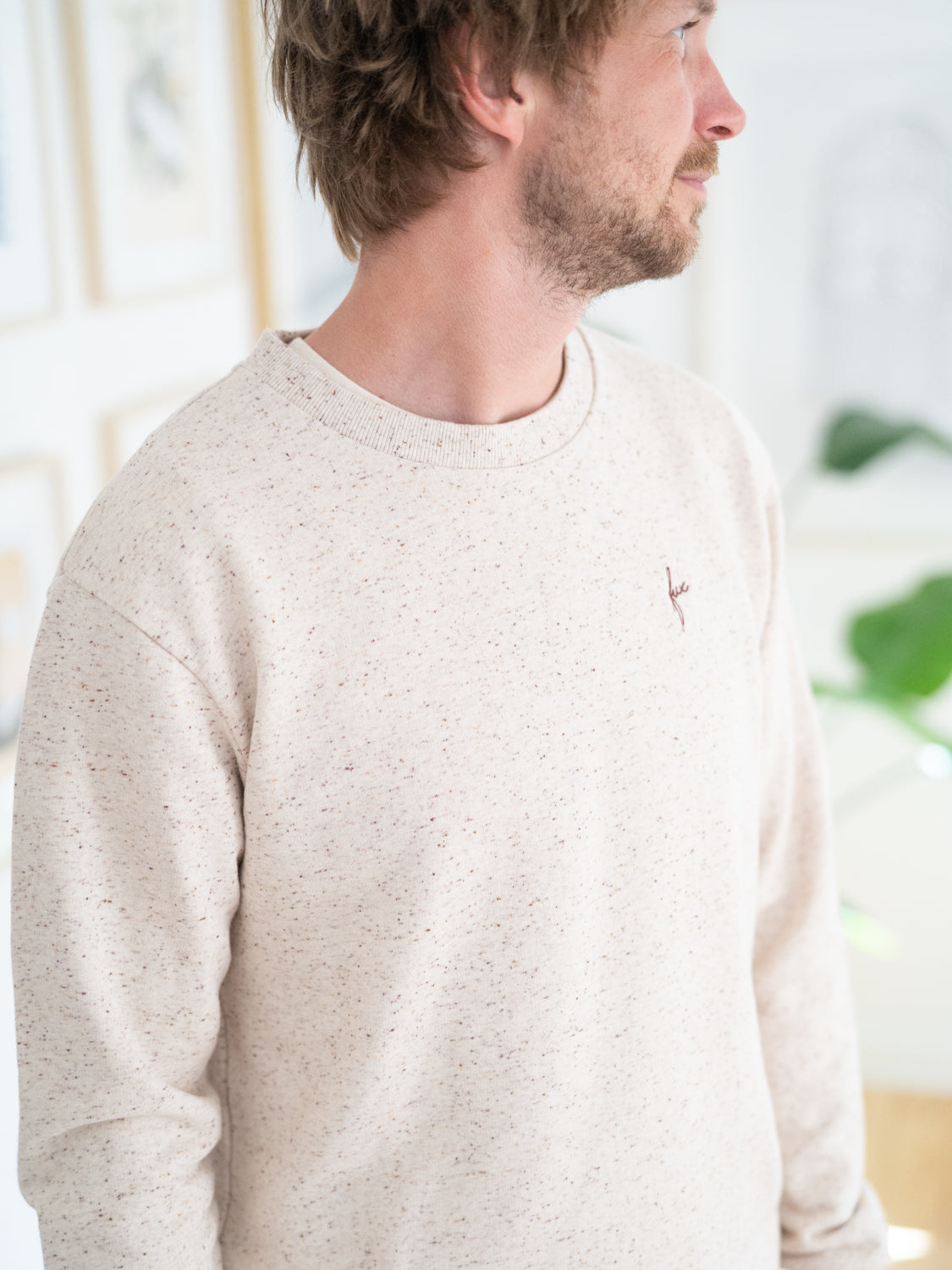 Nachhaltiger Fair Fashion Männer Sweater aus 100% Biobaumwolle mit feinen, bunten highlights von FUXBAU.