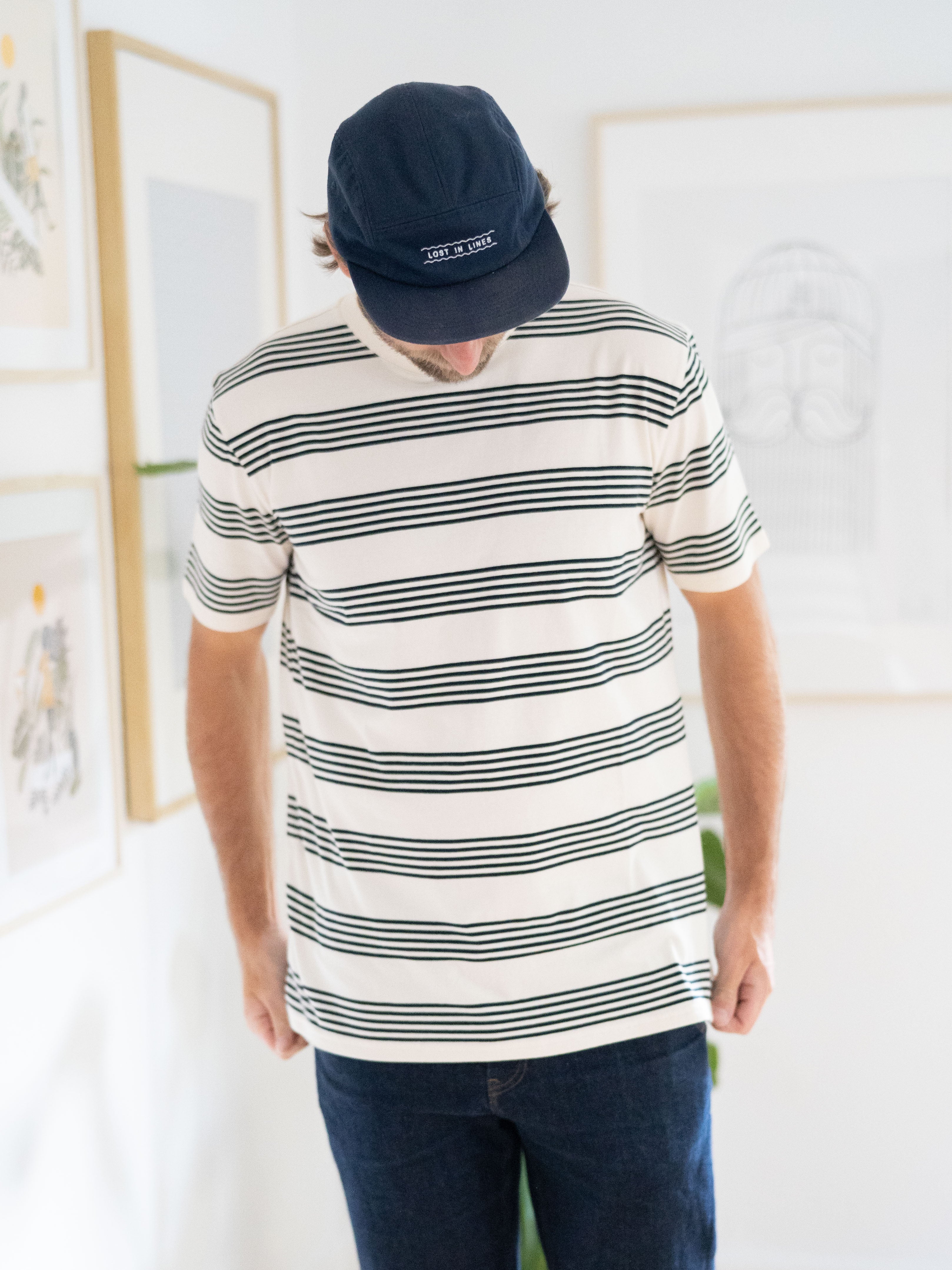 Nachhaltiges Fair Fashion FUXBAU Friendly Fabric Männer T-Shirt in creme navy aus 100% Baumwolle