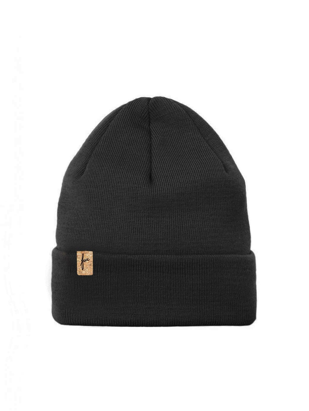 FUXBAU Merino Kork Beanie in schwarz, Made in germany, 100% Merinowolle, Sozial, Fair & Nachhaltig