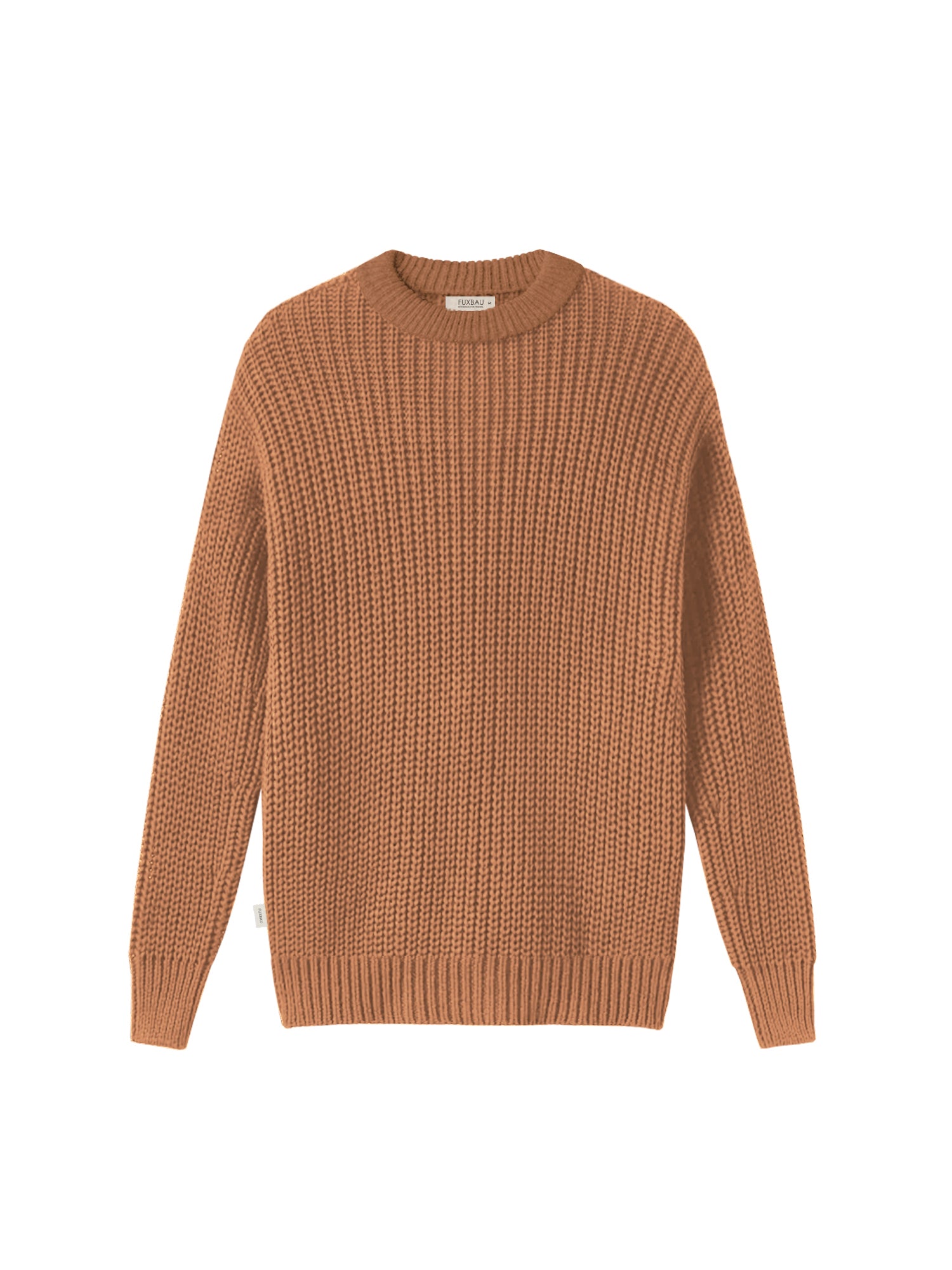 Nachhaltiger FUXBAU Fair Fashion Strickpullover in rostbraun aus 100% GOTS zertifizierter Bio-Baumwolle. Gefertigt unter fairen und nachhaltigen Bedingungen in Italien.