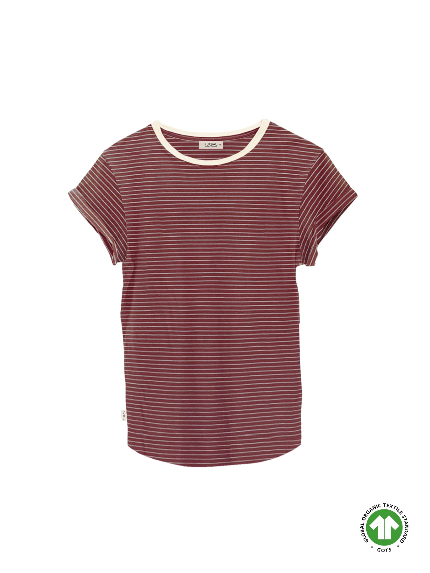 Fair Fashion Frauen Streifenshirt in creme bordeaux aus 100% GOTS zertifizierter Biobaumwolle, fair und nachhaltig in Portugal hergestellt