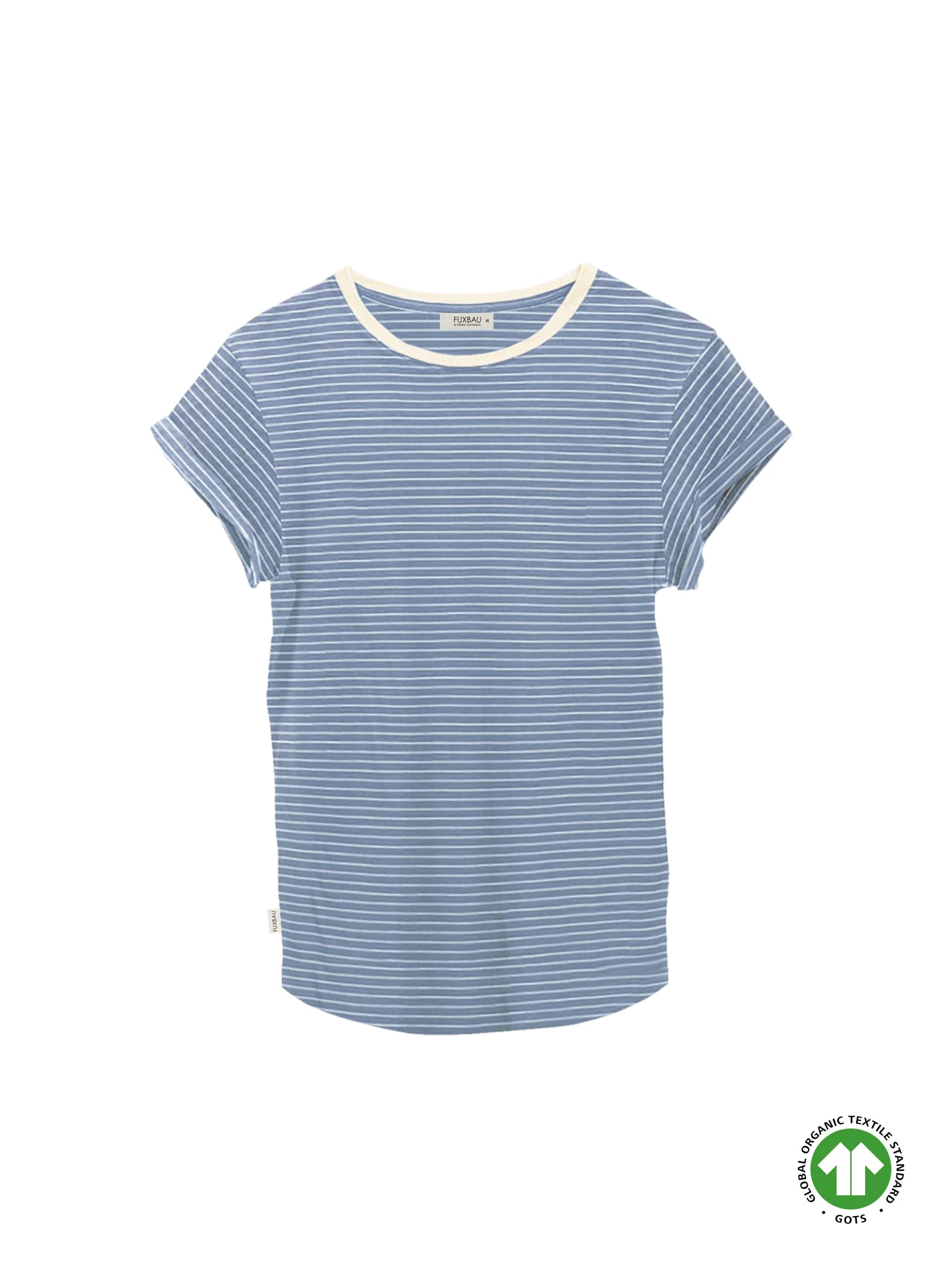 Fair Fashion Frauen Streifenshirt in creme blau aus 100% GOTS zertifizierter Biobaumwolle, fair und nachhaltig in Portugal hergestellt