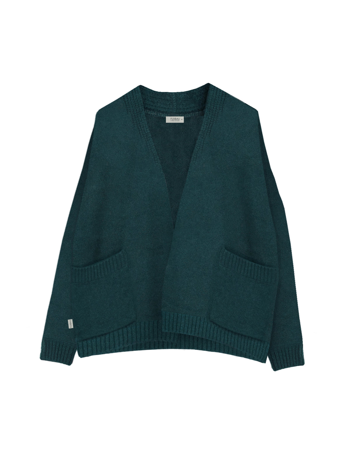 FUXBAU Frauen Oversize Merino Cardigan in grün regional bei unseren Partnern in Deutschland in einzigartiger Manufaktur-Qualität aus 100% feinster Mouline Merino Schurwolle gestrickt