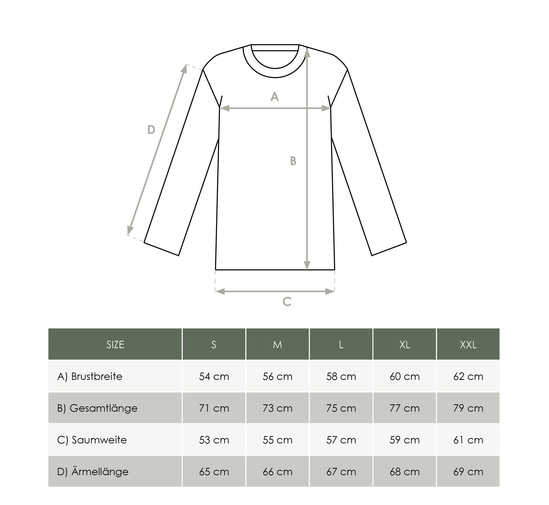 FUXBAU Größentabelle Männer Basic Langarmshirt