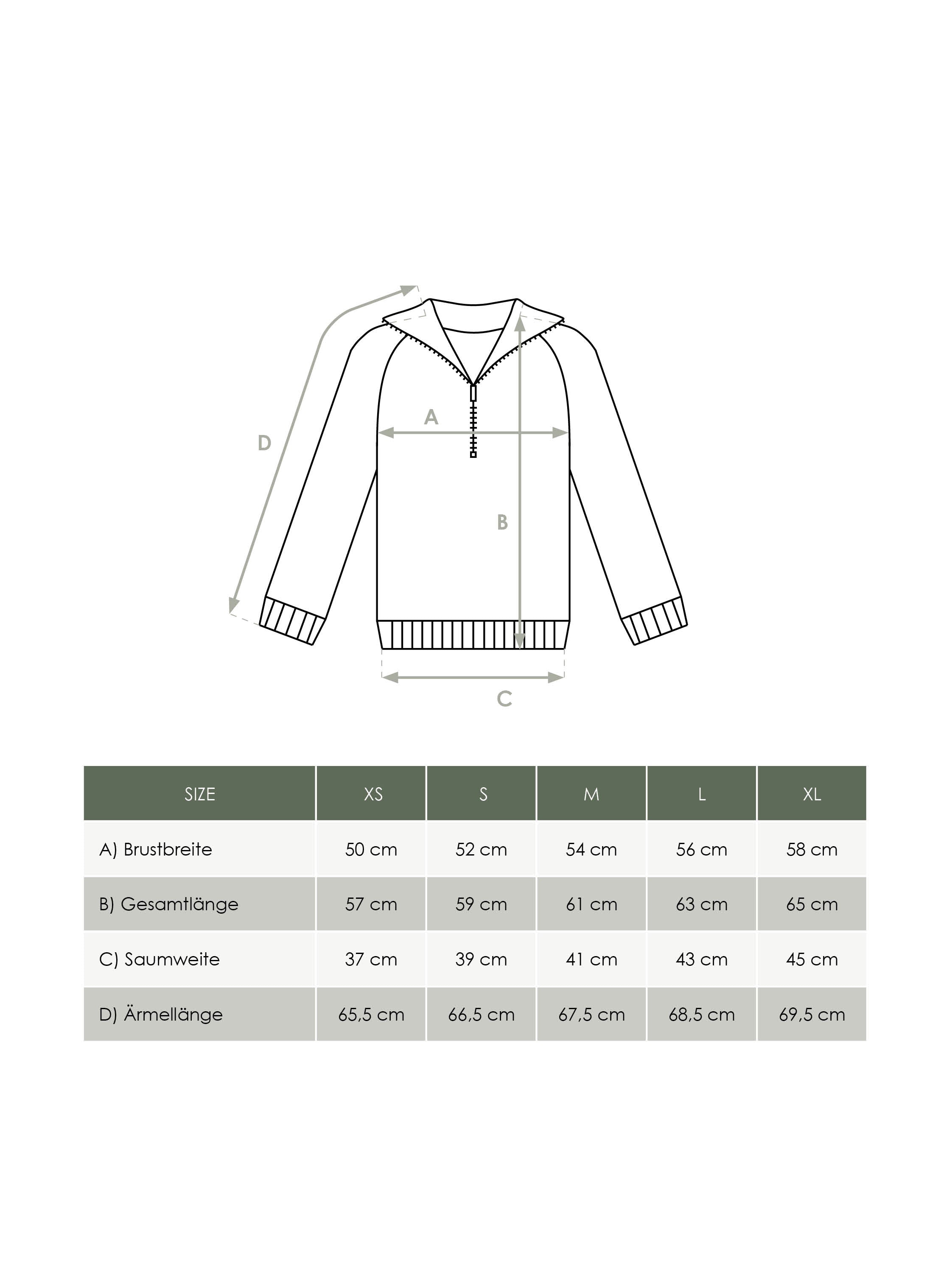 Produkt Größentabelle nachhaltiger Damen Troyer von FUXBAU 