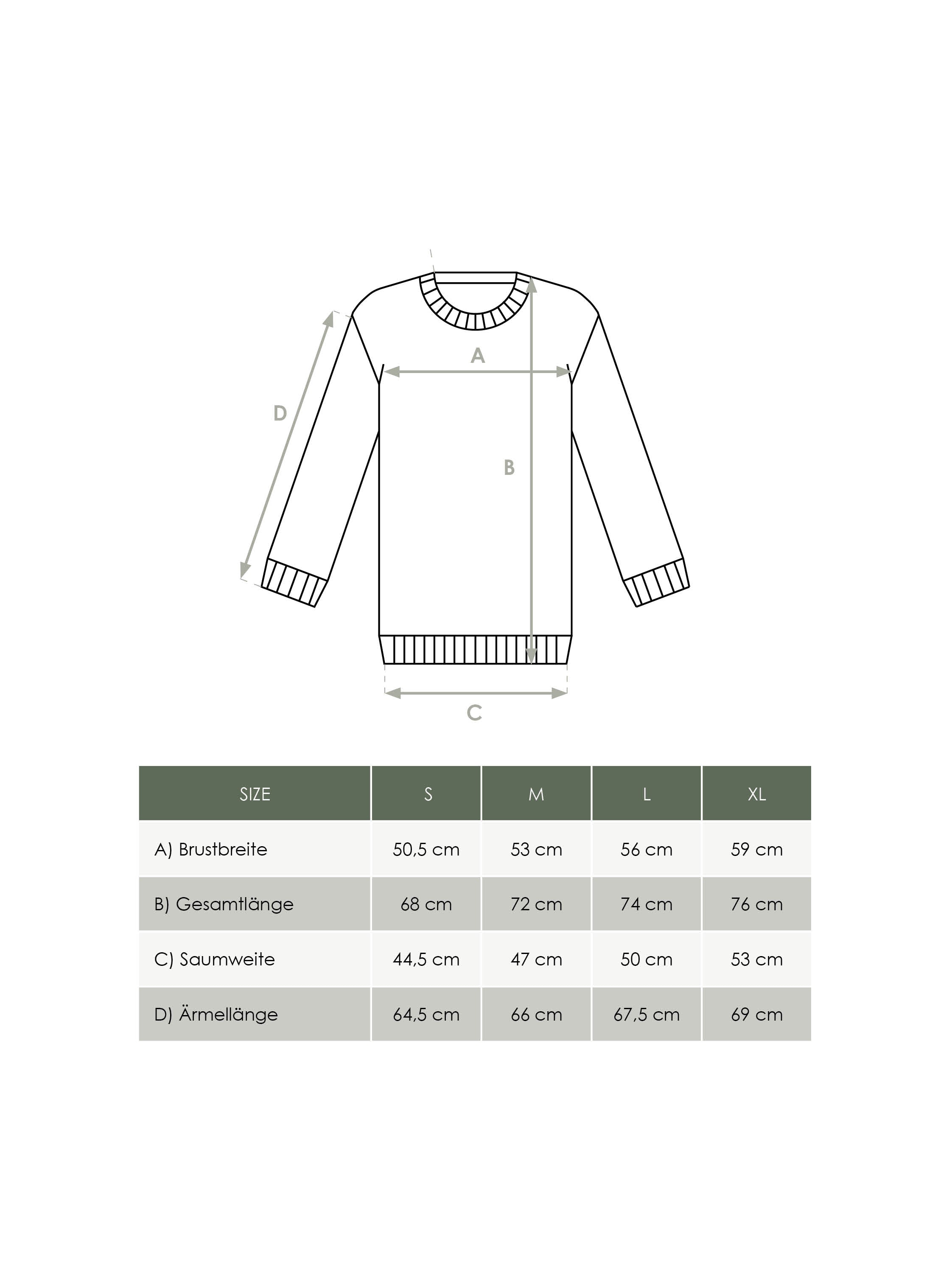 Produkt Größentabelle nachhaltiger Herren Strickpullover von FUXBAU 