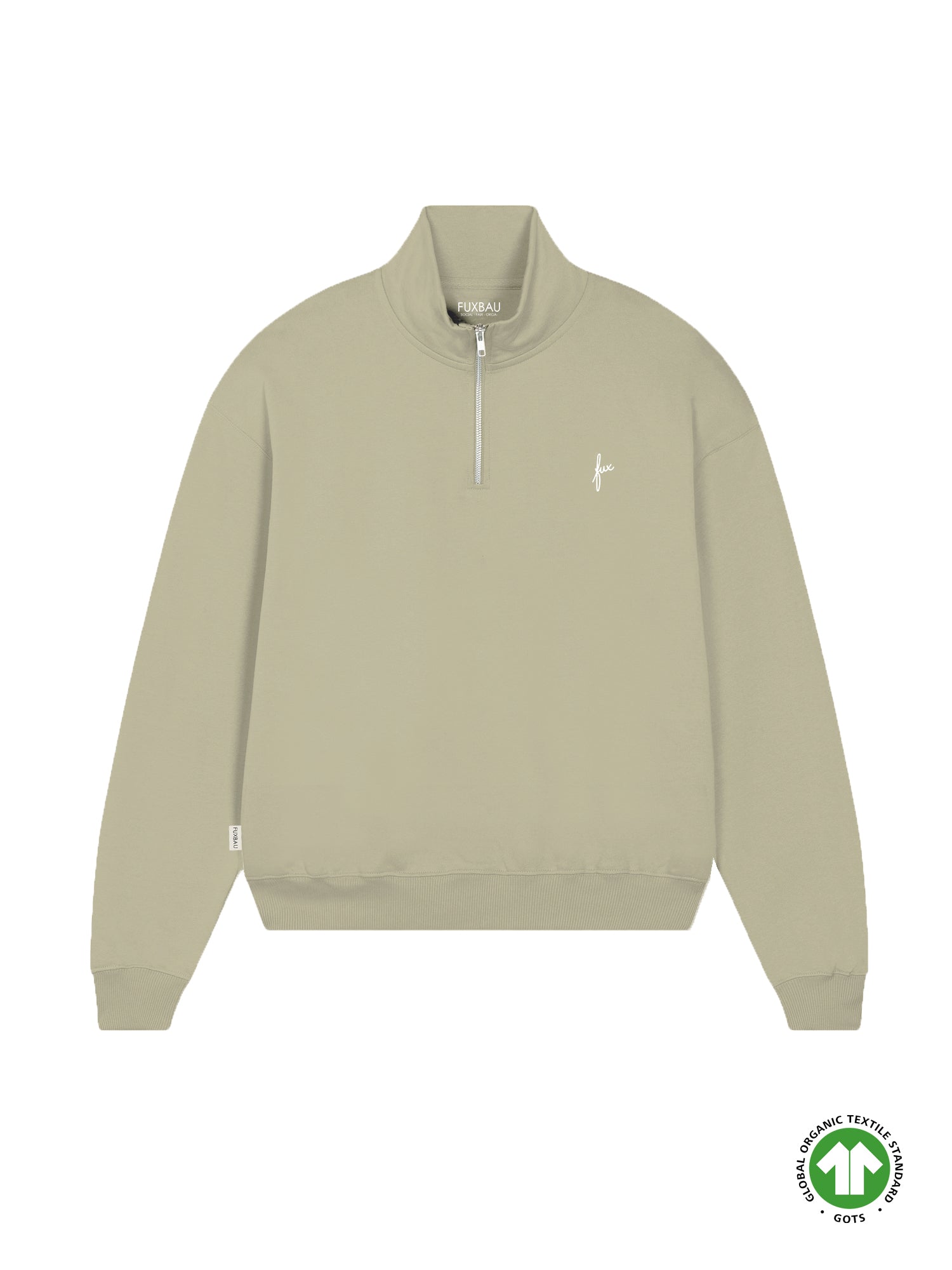 Nachhaltiger Frauen fux Half Zip Sweater in salbei 100% GOTS zertifizierter Biobaumwolle und made in Portugal