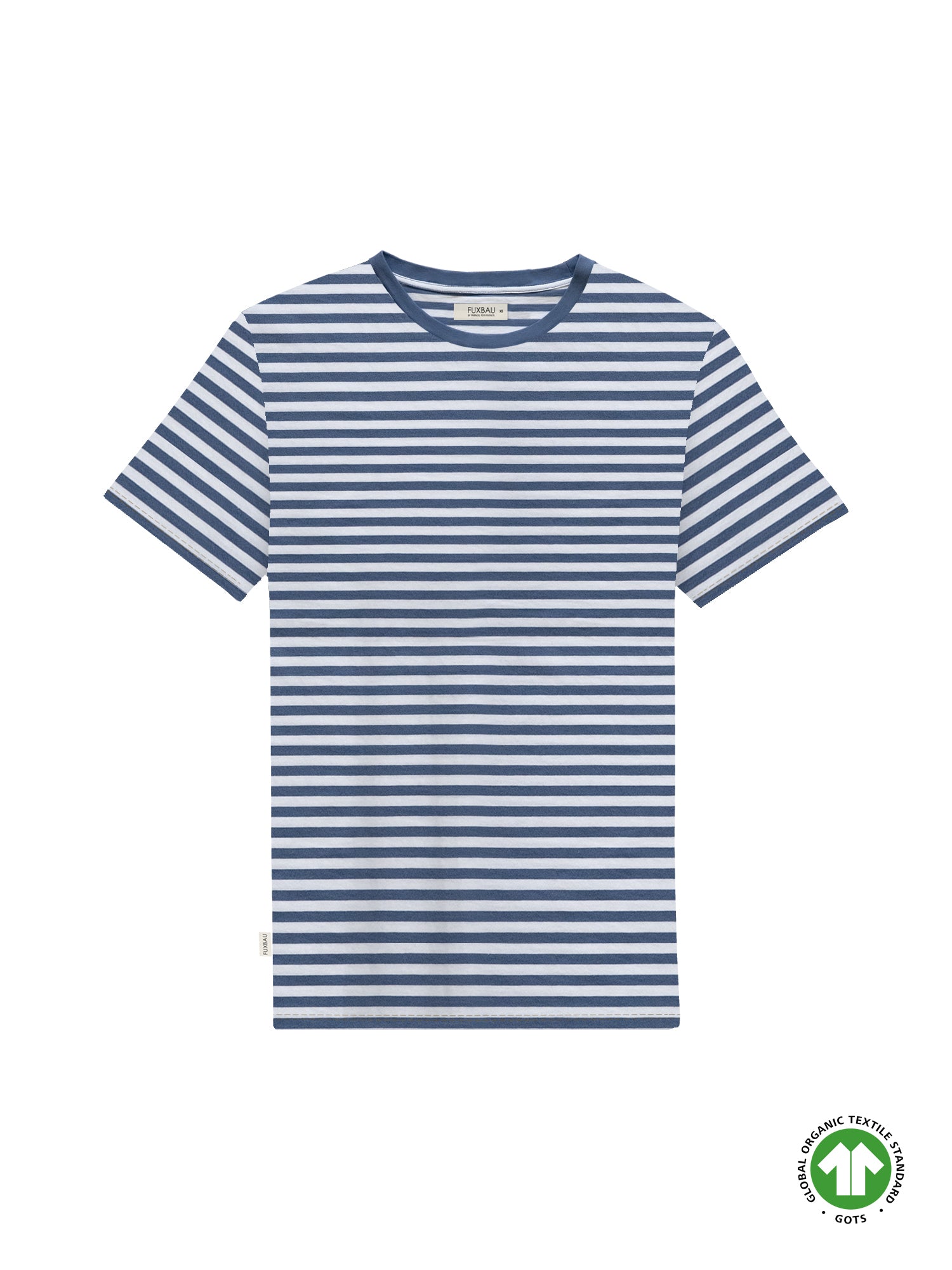 Nachhaltig und in Portugal fair produziertes gestreiftes Männer T-Shirt in blau weiß aus 100% GOTS zertifizierter Biobaumwolle.