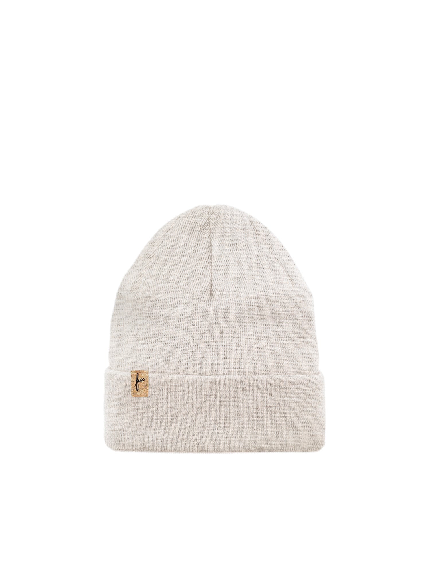 Nachhaltige Fair Fashion Merino Kork Beanie made in Germany in naturweiß für Kinder aus 100% Merinowolle und dezentem fux Kork Patch