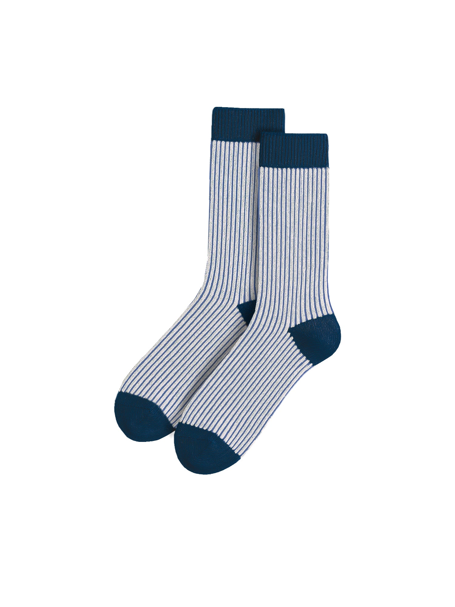 Nachhaltige und hochwertige gestreifte Jacquard Socken in creme navy aus Biobaumwolle, GOTS zertifiziert und Made in Portugal