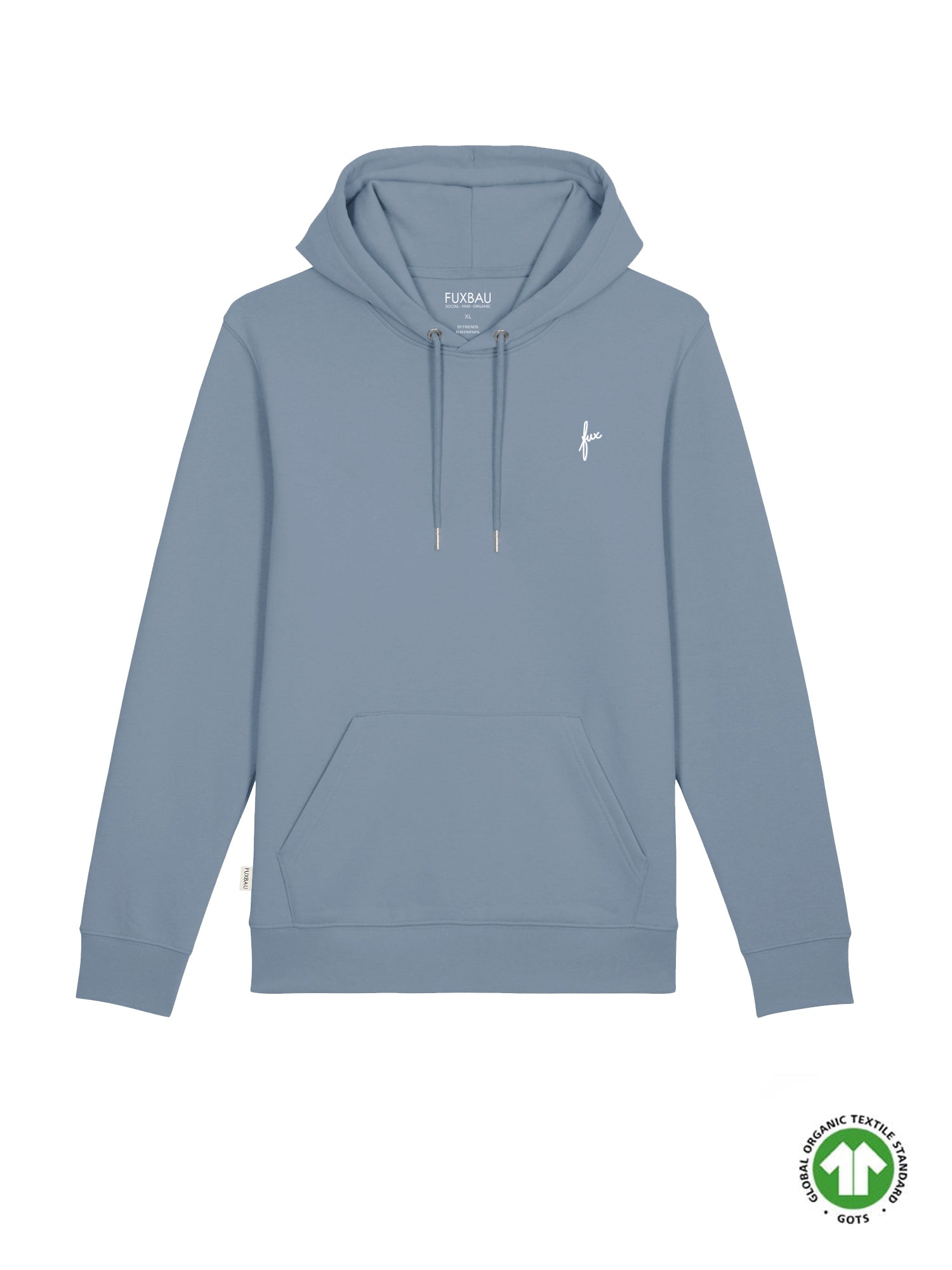 Nachhaltiger fux Hoodie in blaugrau 100% GOTS zertifizierter Biobaumwolle und made in Portugal