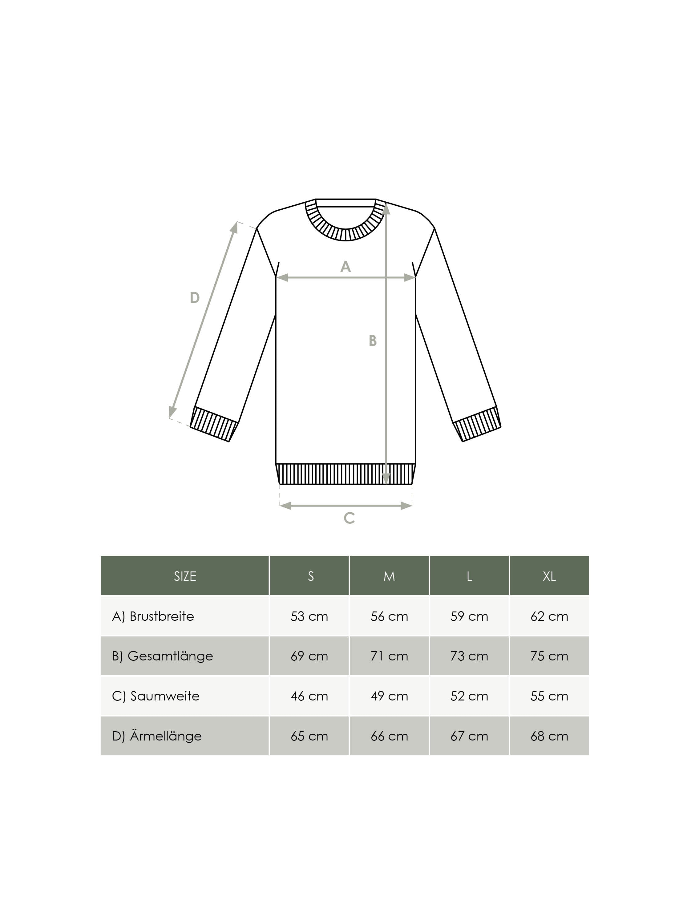 Produkt Größentabelle nachhaltiger Herren Merino Strickpullover von FUXBAU in navy und made in Italy 