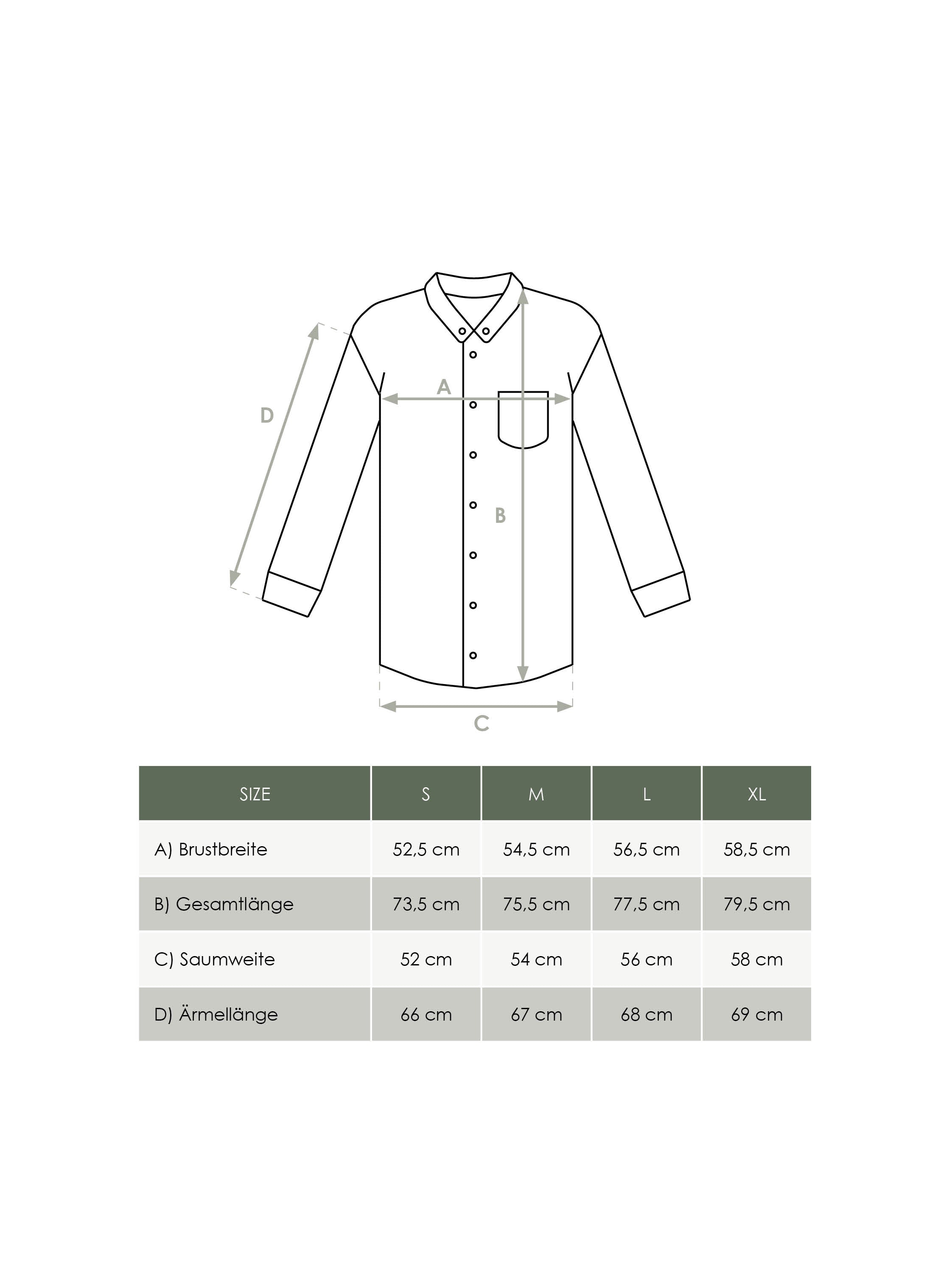 Produkt Größentabelle nachhaltiges Herren Fishbone Hemdt von FUXBAU 