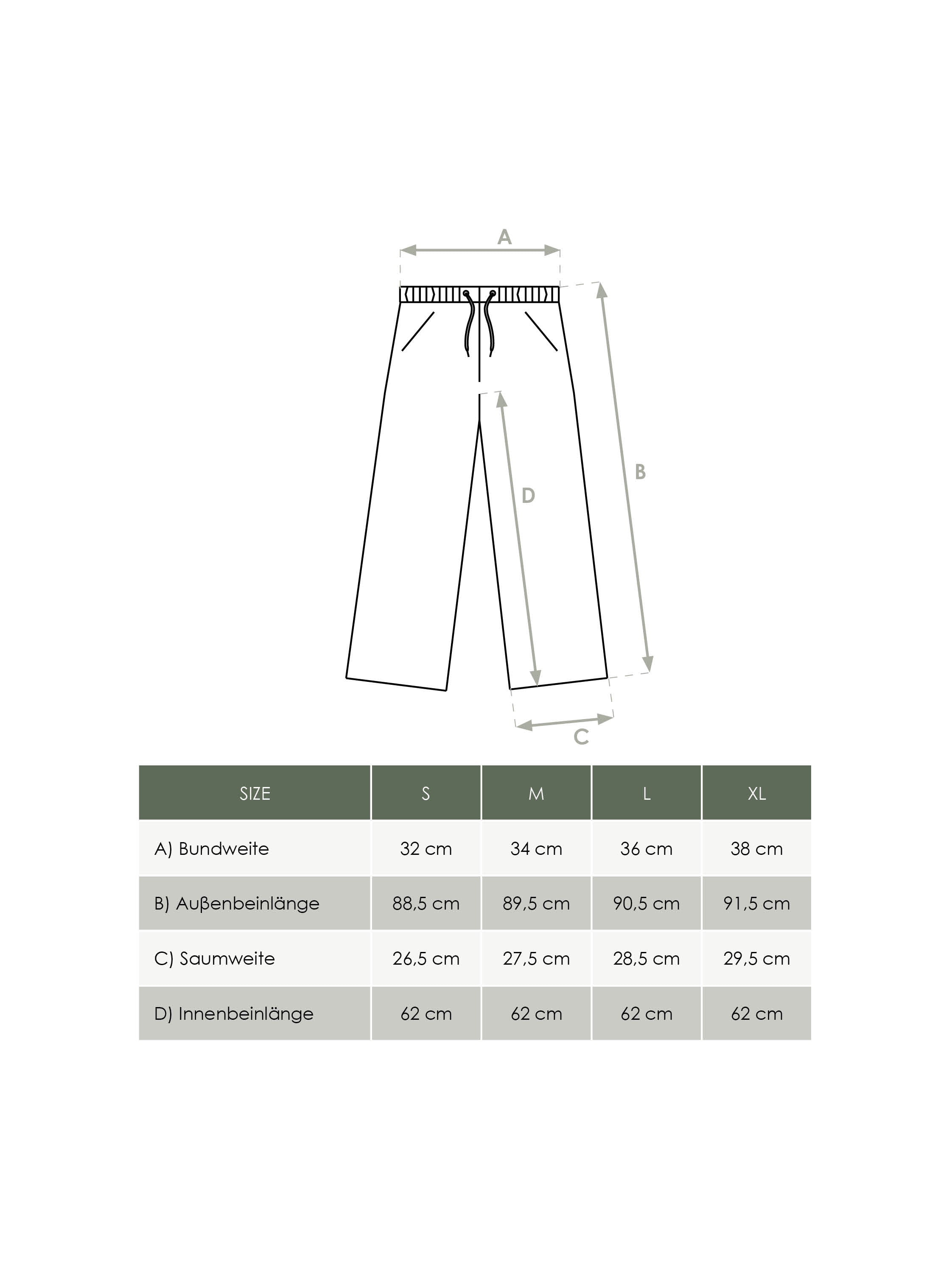 Produkt Größentabelle Damen Leinenhose