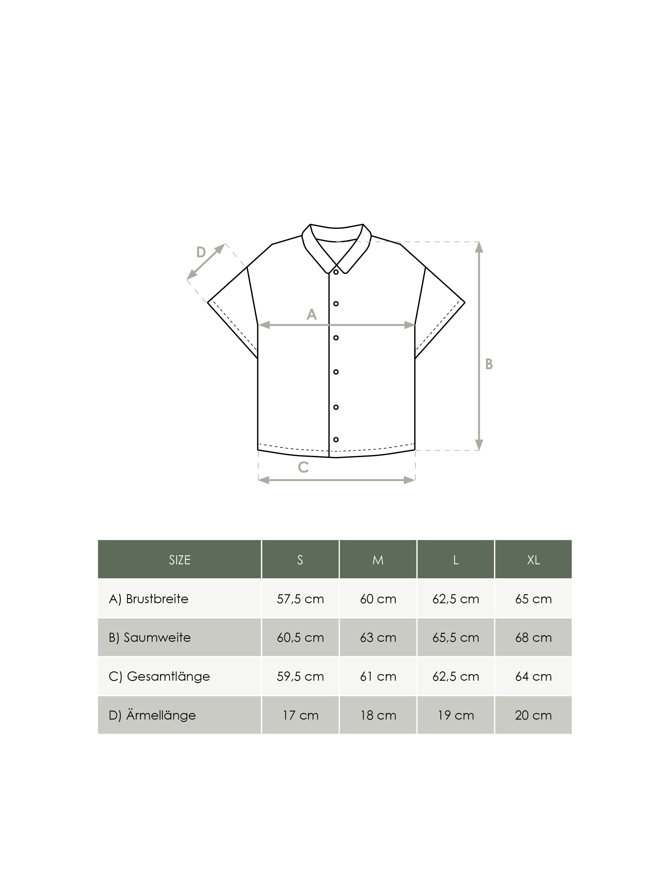 Produkt Größentabelle Damen kurzarm Leinenbluse