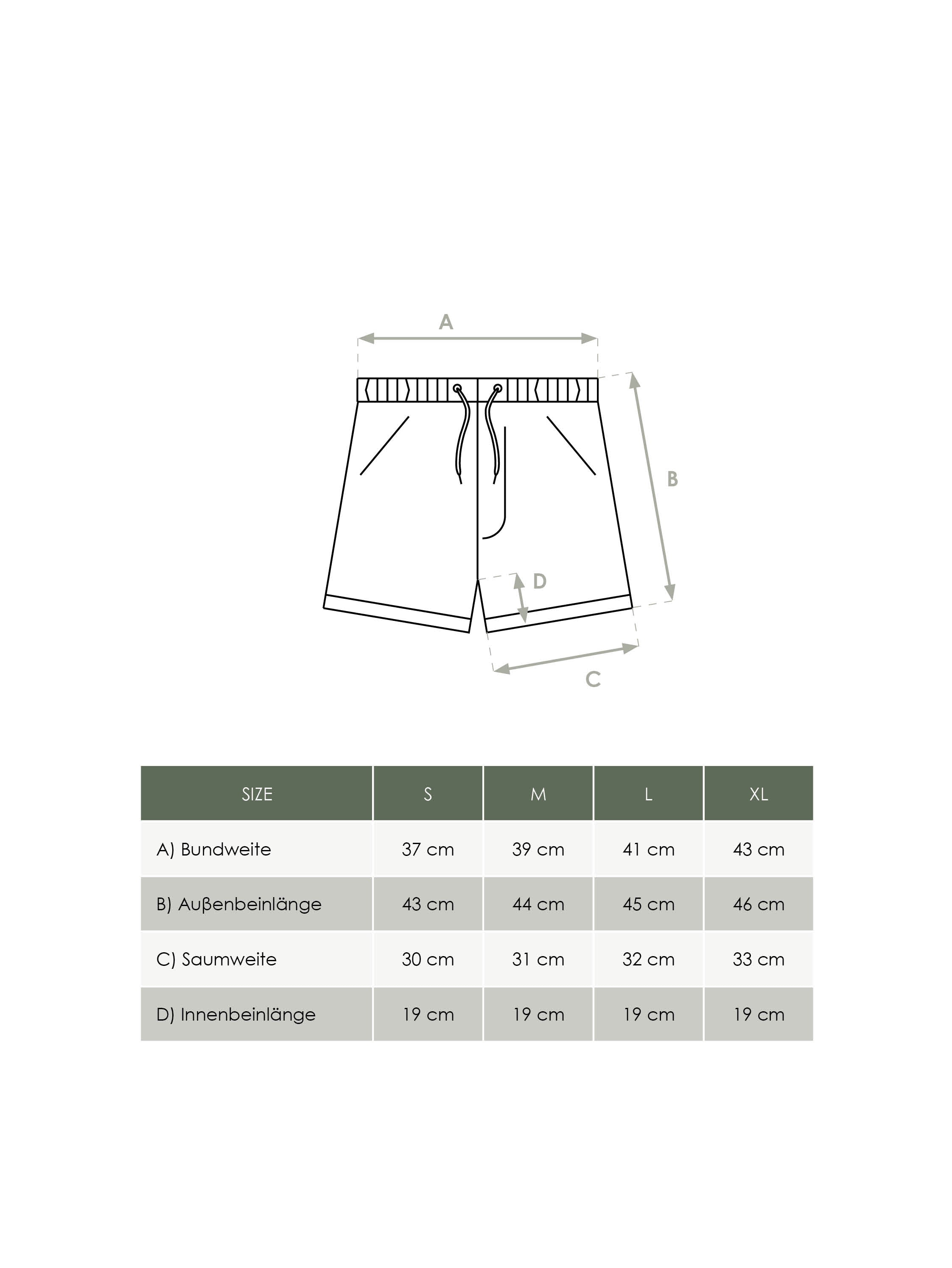 Produkt Größentabelle Herren Leinenshorts