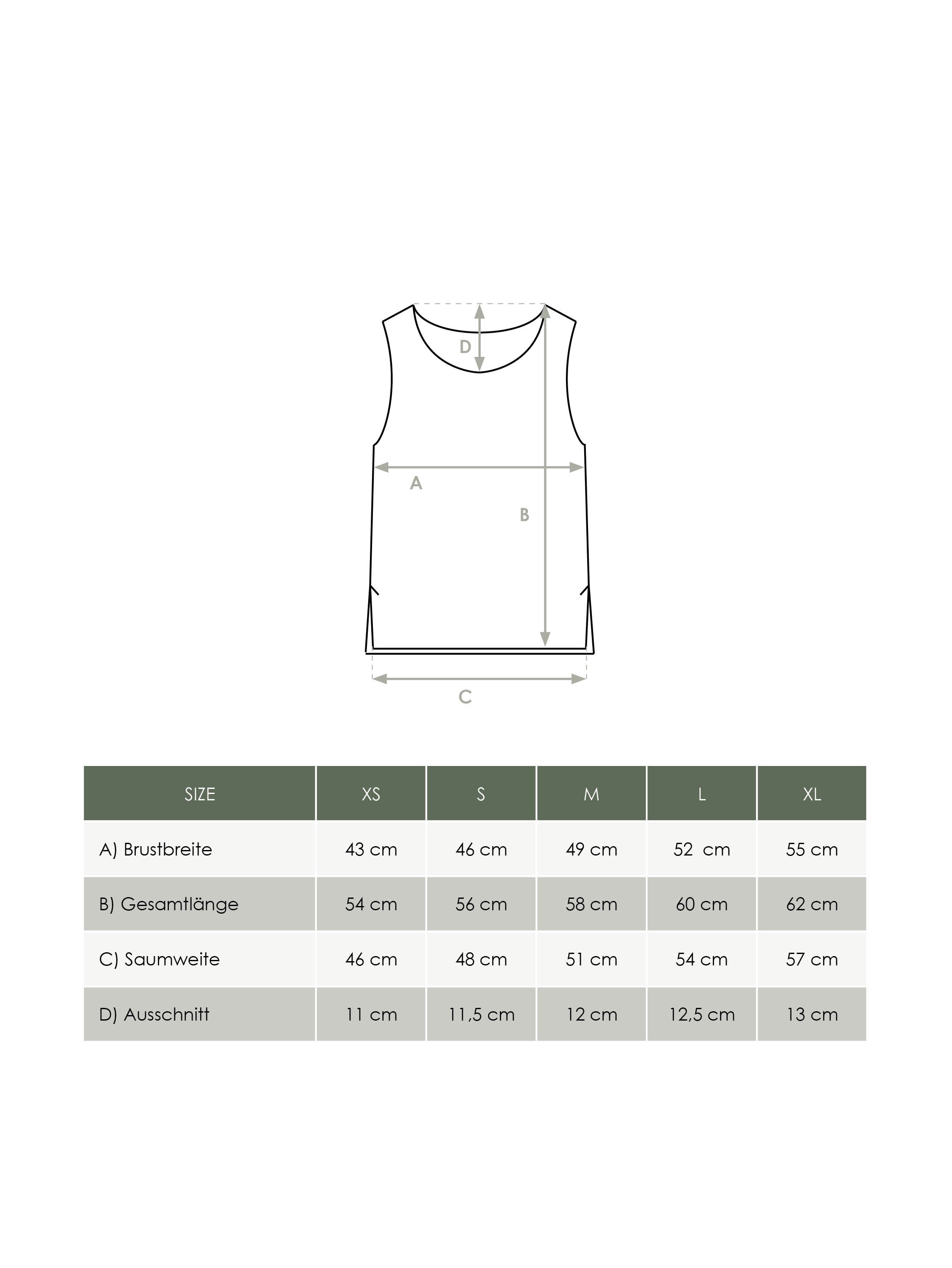 FUXBAU Produkt Größentabelle Damen Fantasy Rib Top aus Biobaumwolle und fair in Portugal hergestellt