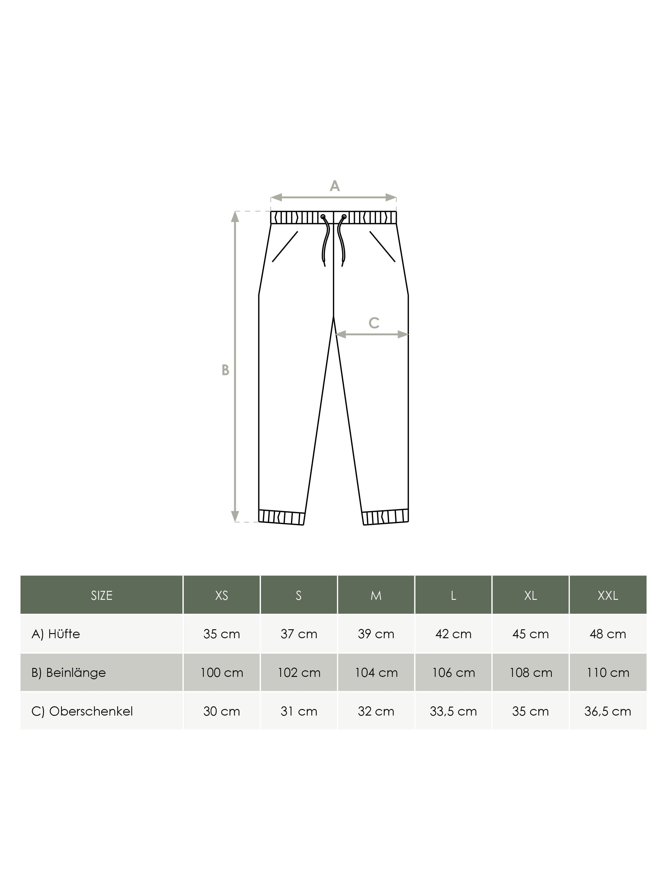 FUXBAU Produkt Maßtabelle Unisex Jogginghose aus Biobaumwolle und fair  hergestellt