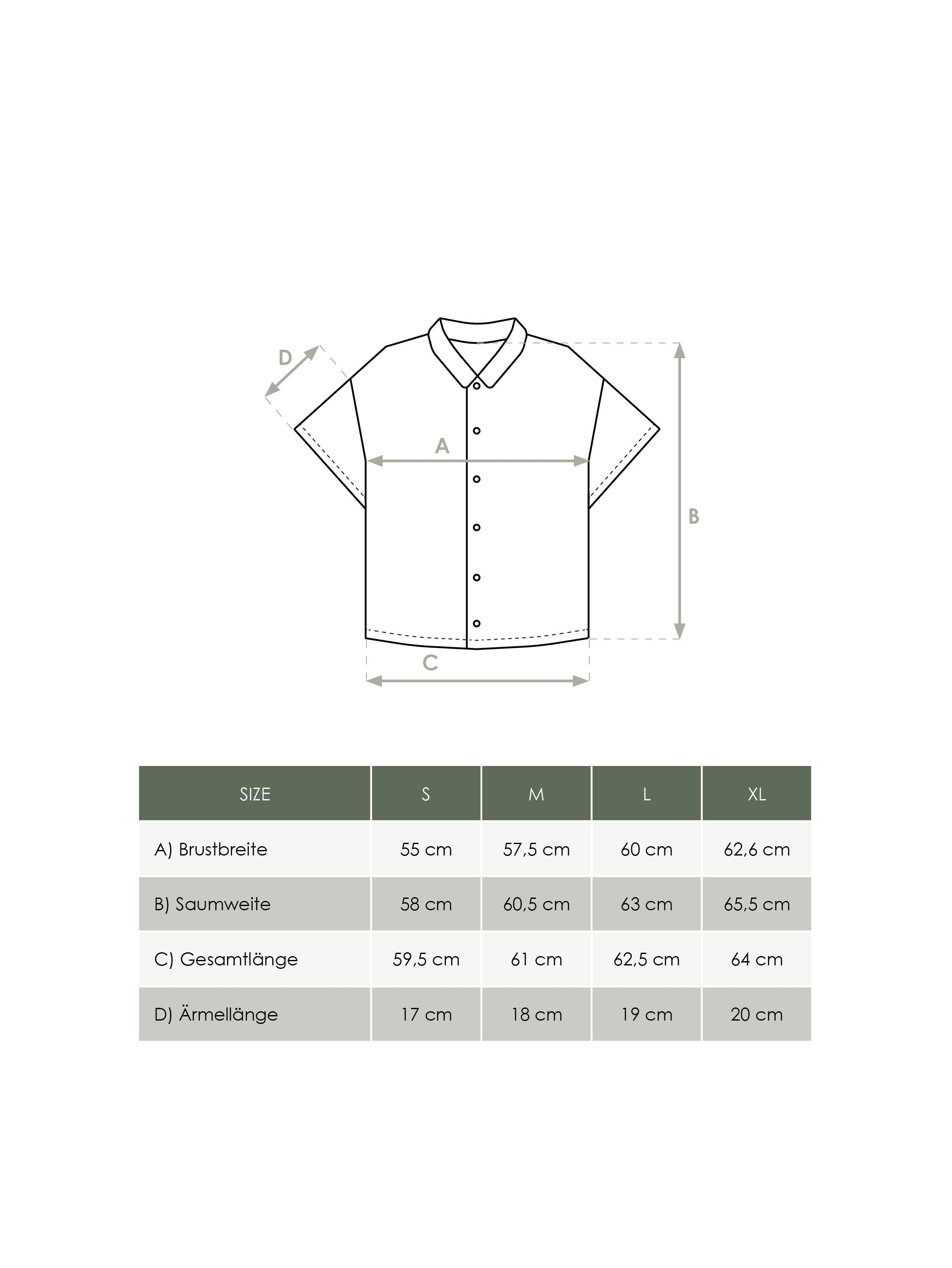 Produkt Größentabelle Damen kurzarn Leinenbluse