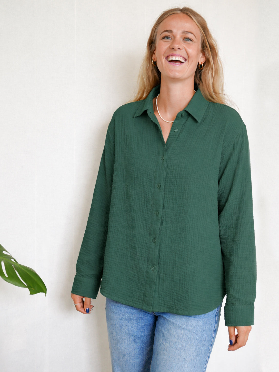Musselinbluse Damen grün aus Bio-Baumwolle GOTS Rückansicht