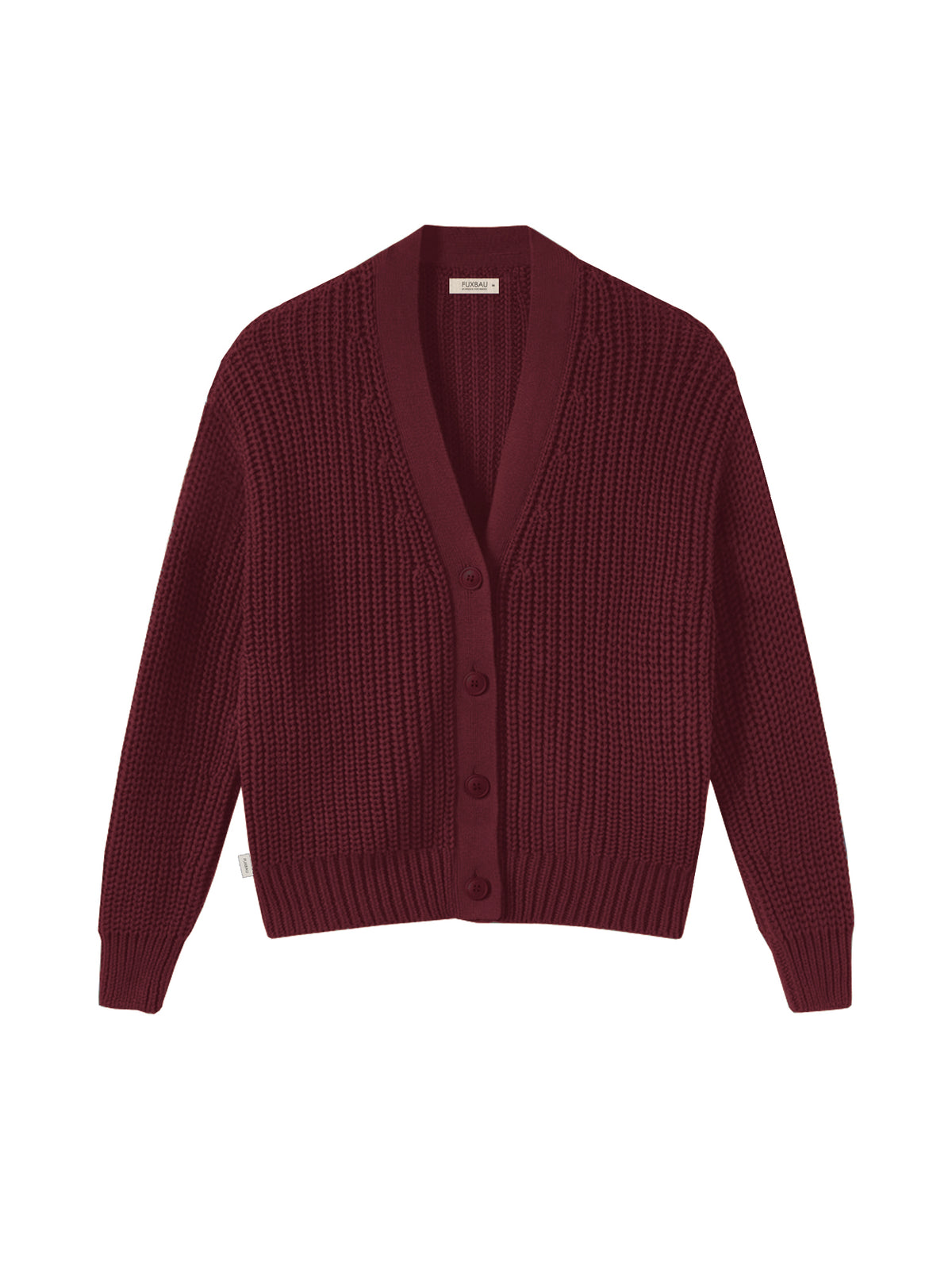 4Seasons Frauen Strickjacke in bordeaux aus 100% GOTS zertifizierter Biobaumwolle und in Italien hergestellt.