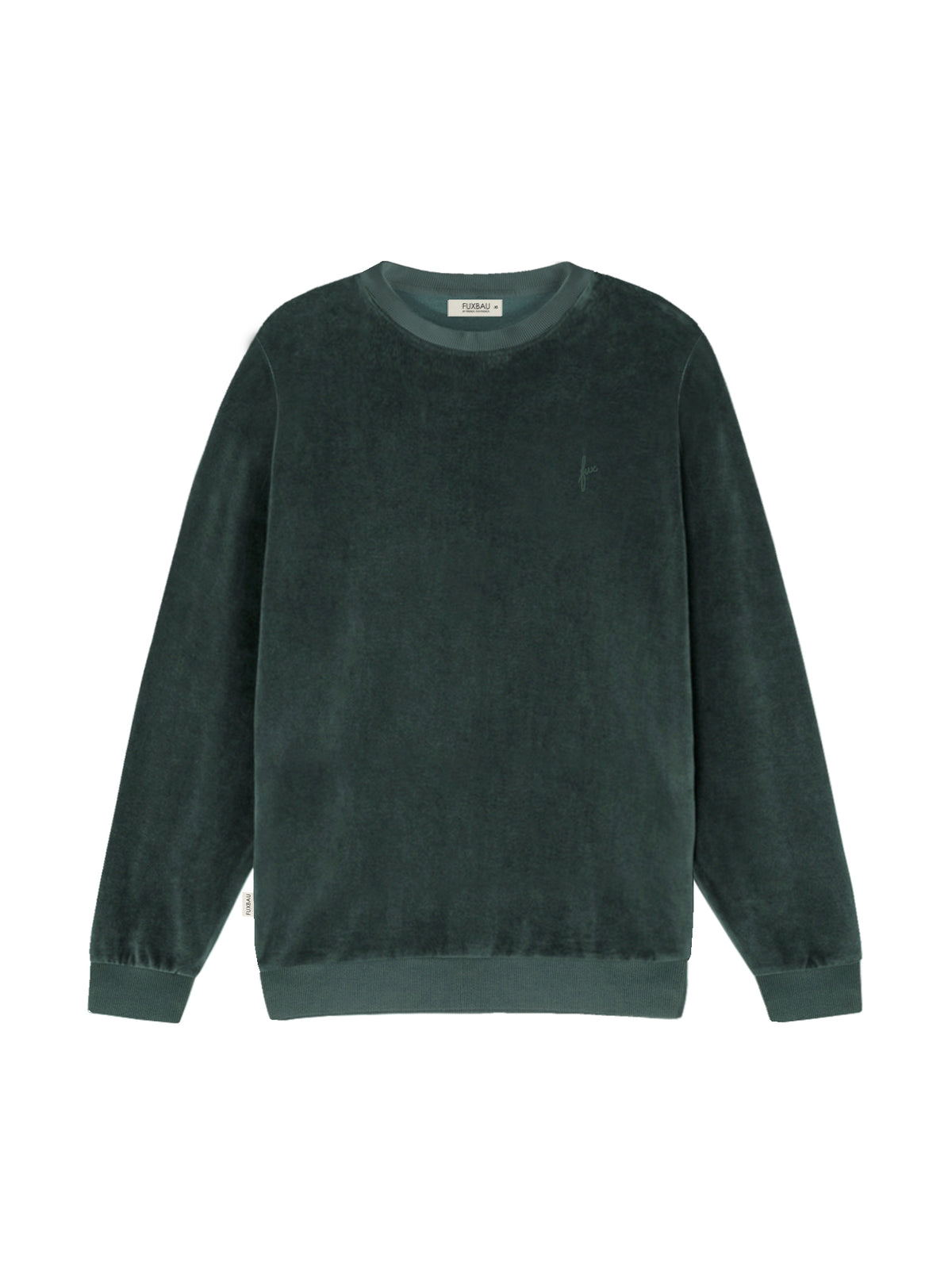 Fair Fashion FUXBAU Männer Samt Sweater in grün aus 100% GOTS zertifizierter Biobaumwolle made in Portugal.