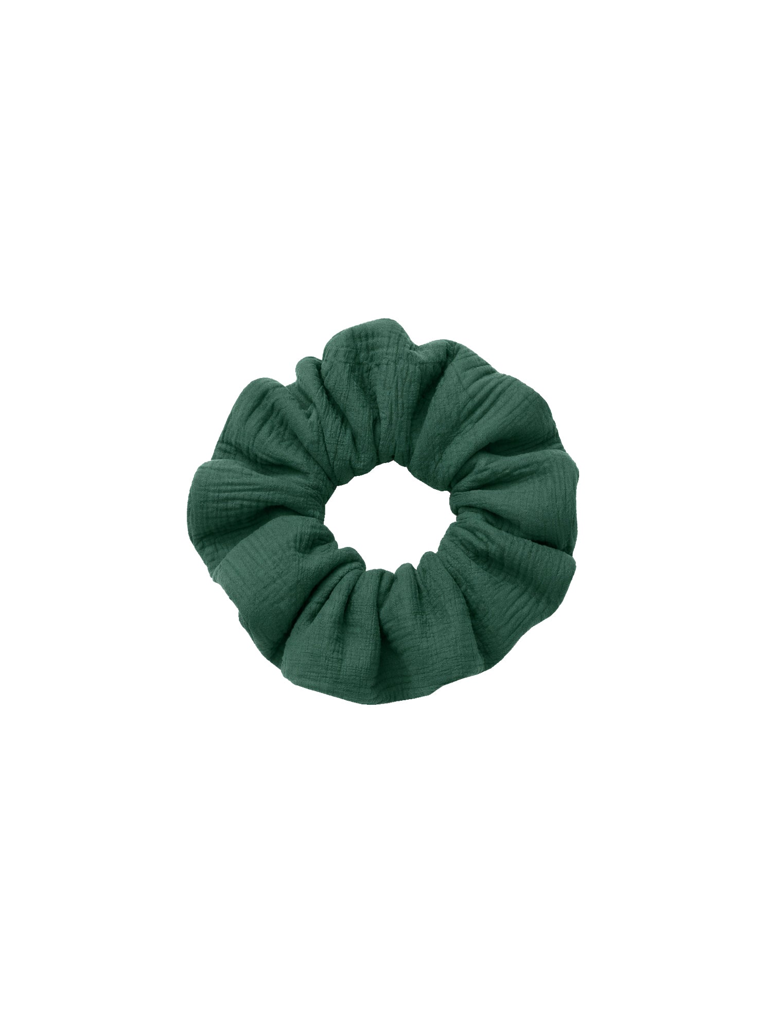 Grüner Musselinscrunchie aus 100% Biobaumwollschnittresten für Frauen aus Biobaumwolle & fair in Portugal hergestellt