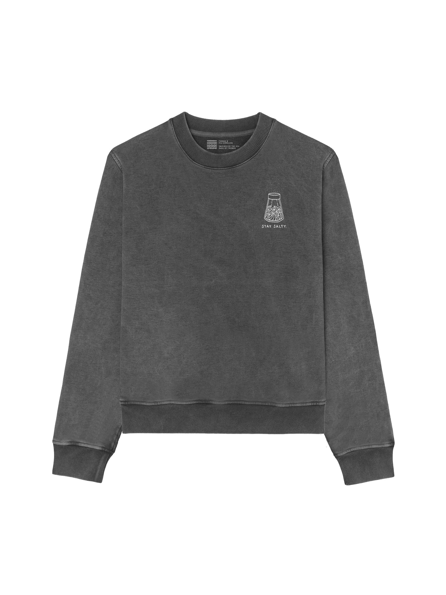 Nachhaltiger Frauen Stay Salty Sweater in salzschwarz von FUXBAU aus 100% GOTS zertifizierter Biobaumwolle und fair in Portugal hergestellt
