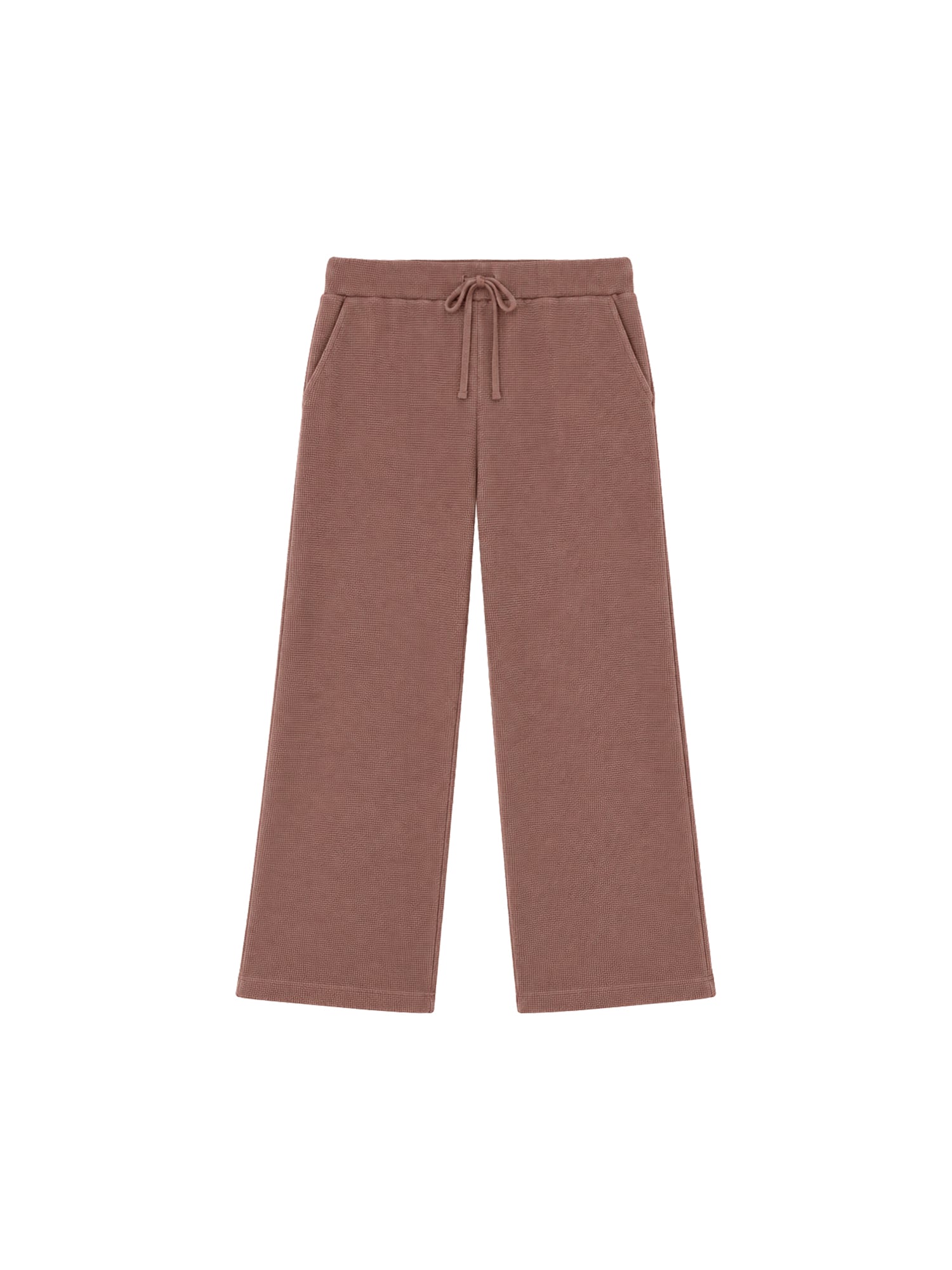 Nachhaltige Frauen Waffelstrick Hose in braun von FUXBAU aus 100% GOTS zertifizierter Biobaumwolle und fair in Portugal hergestellt.